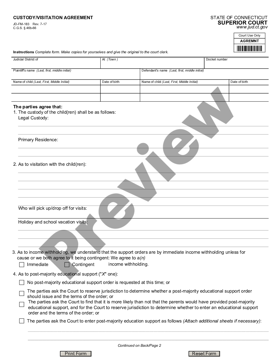 page 0 Custody - Visitation Agreement preview