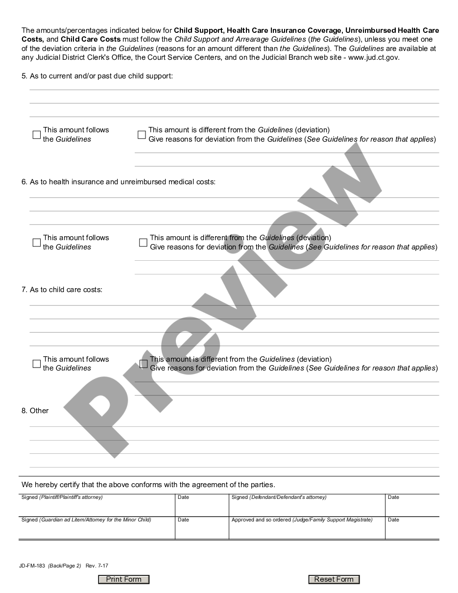 page 1 Custody - Visitation Agreement preview
