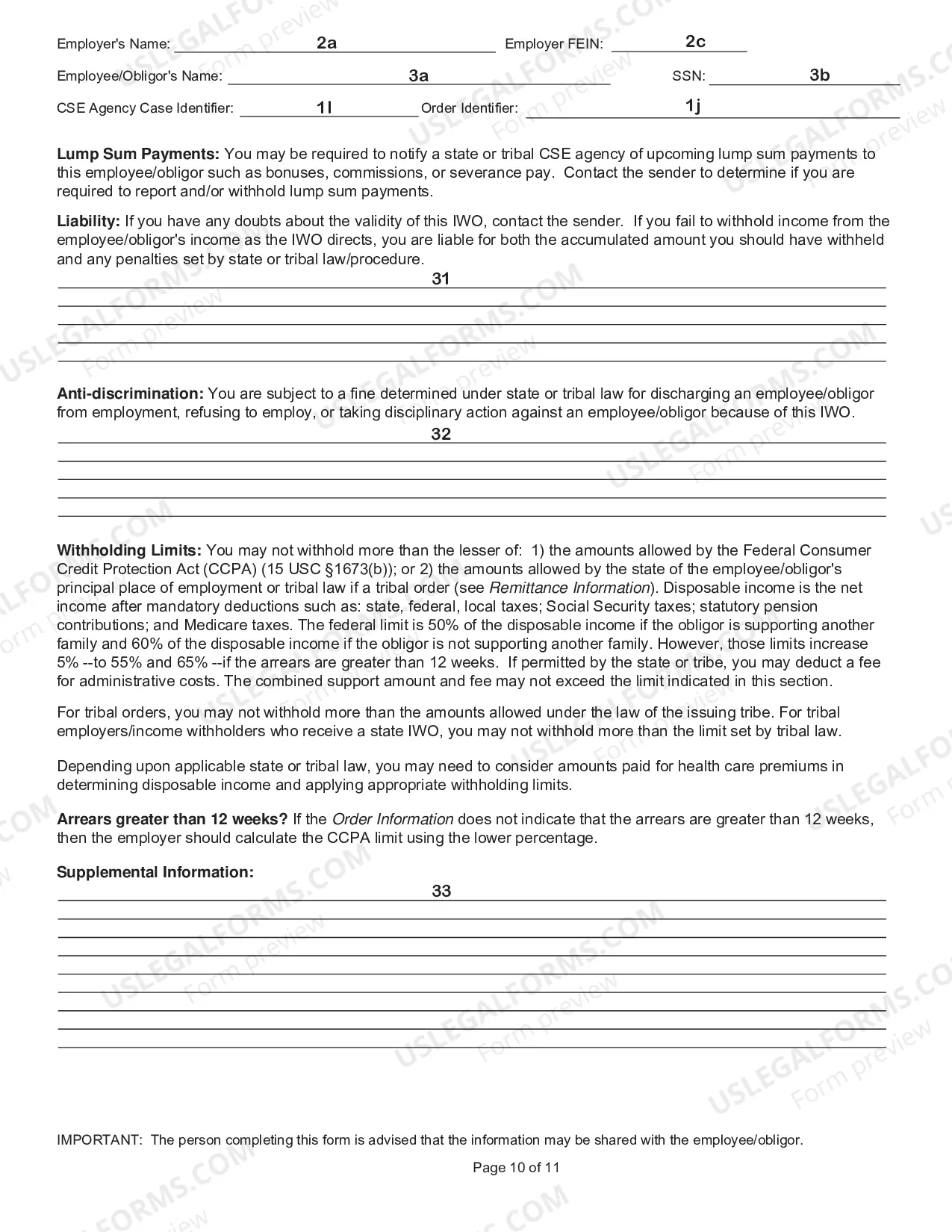 Preview Instructions to Complete the Income Withholding for Support