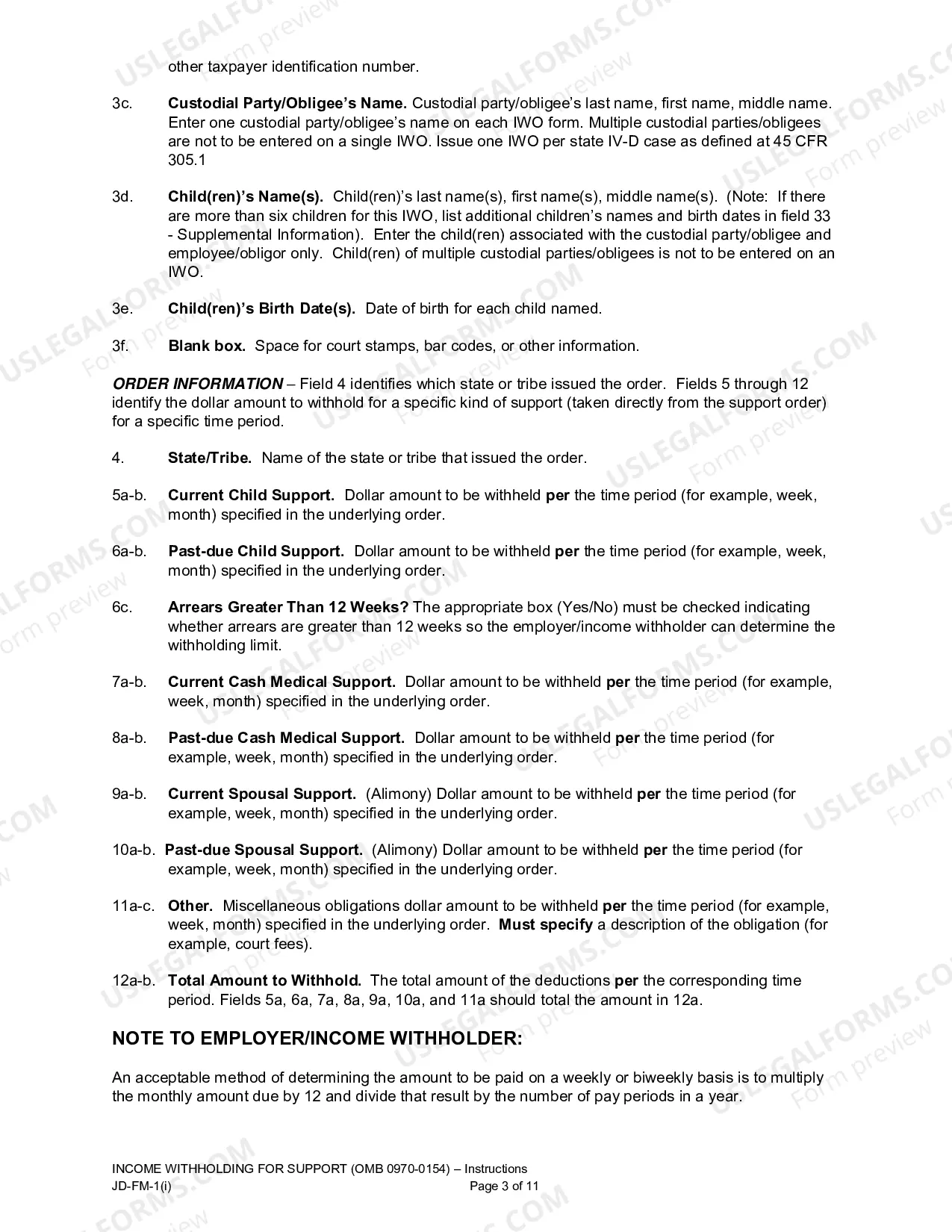 Preview Instructions to Complete the Income Withholding for Support