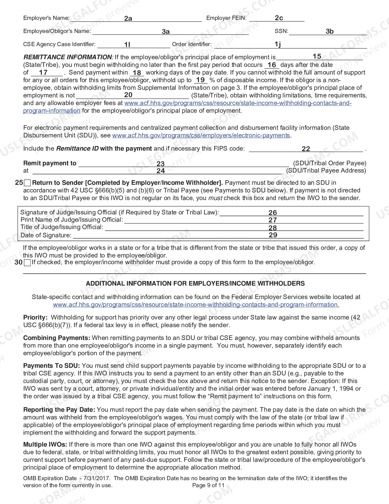Preview Instructions to Complete the Income Withholding for Support