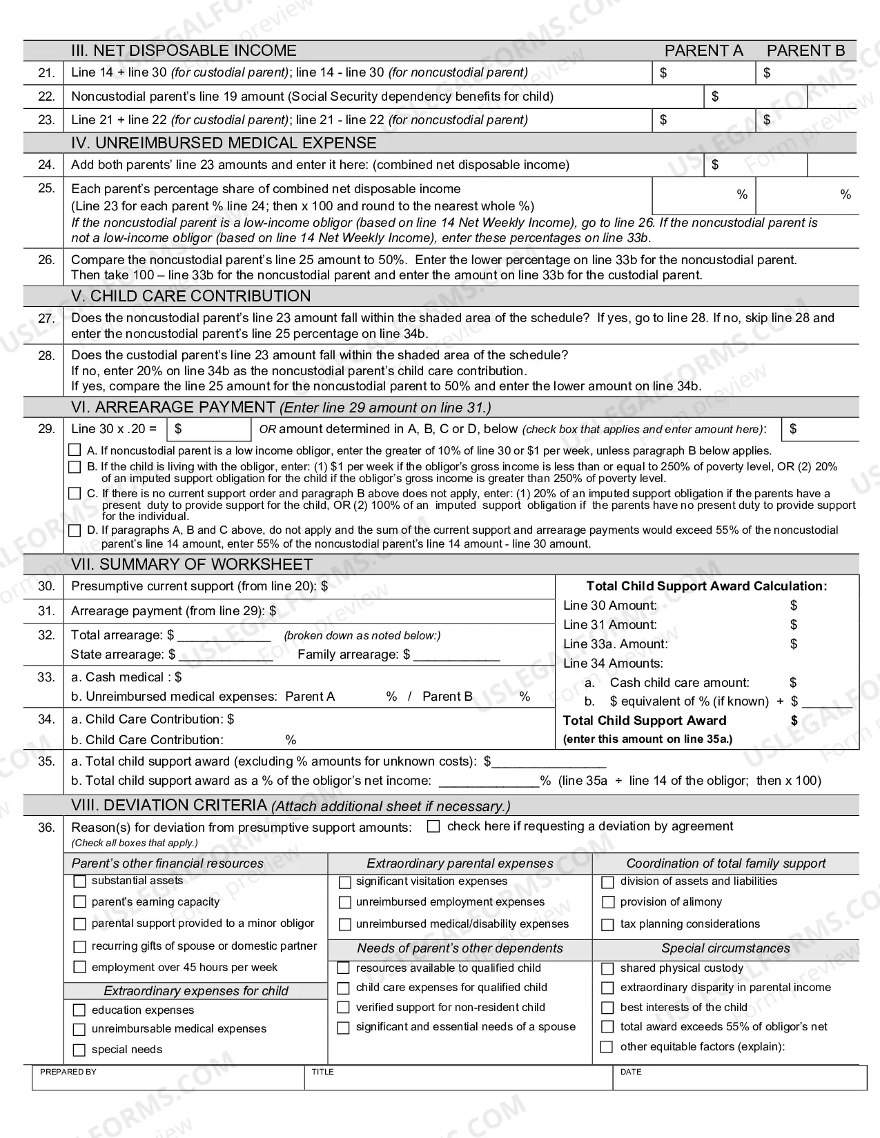 Preview Worksheet for the Connecticut Child Support and Arrearage Guidelines (CCSG-1)