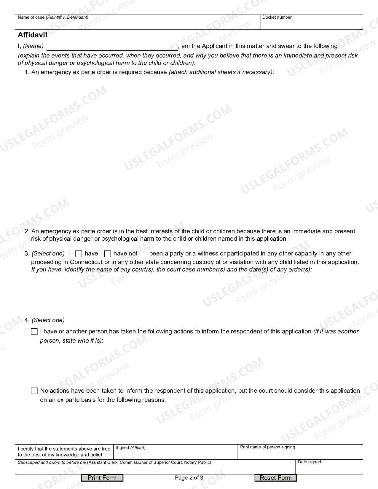 Preview Application For Emergency Ex Parte Order of Custody