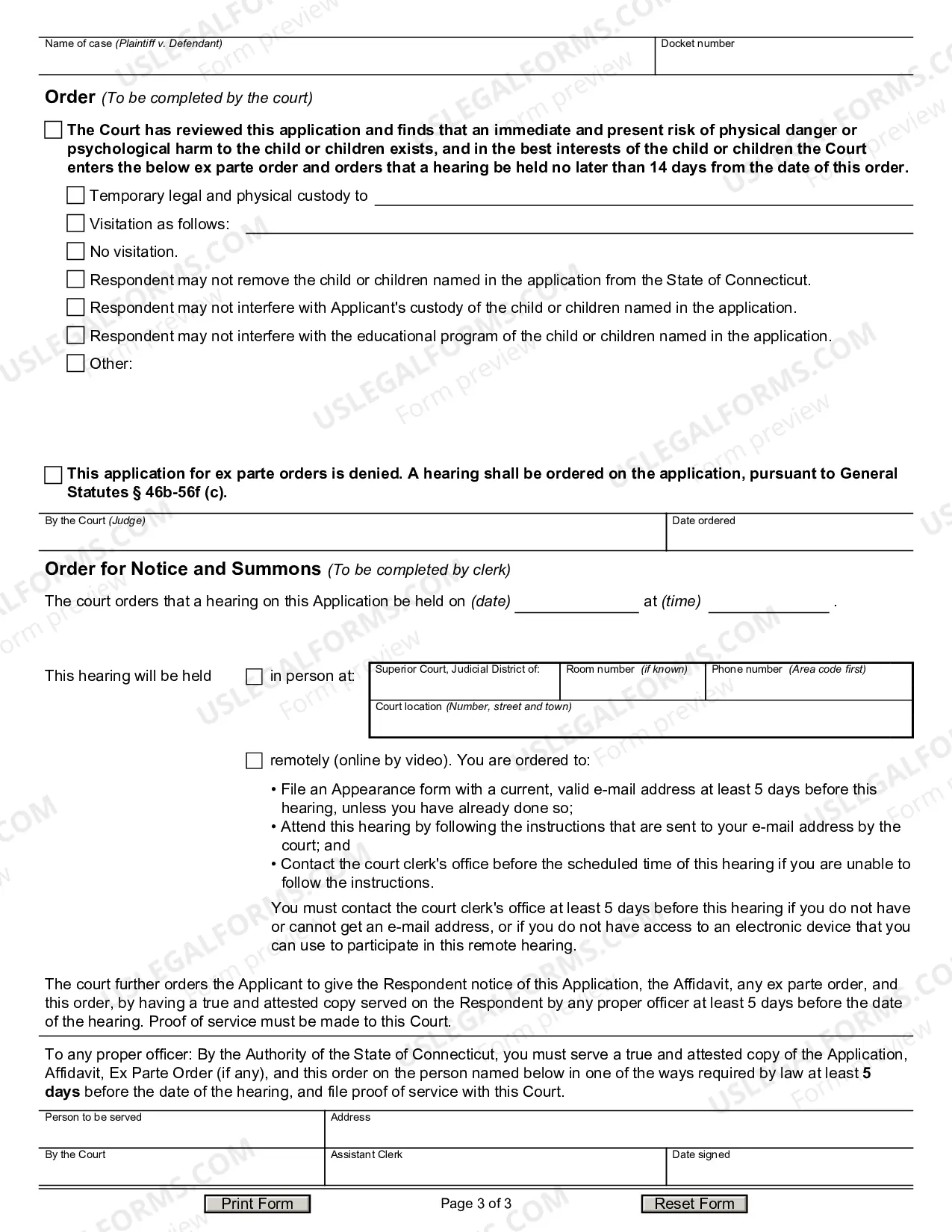 Preview Application For Emergency Ex Parte Order of Custody