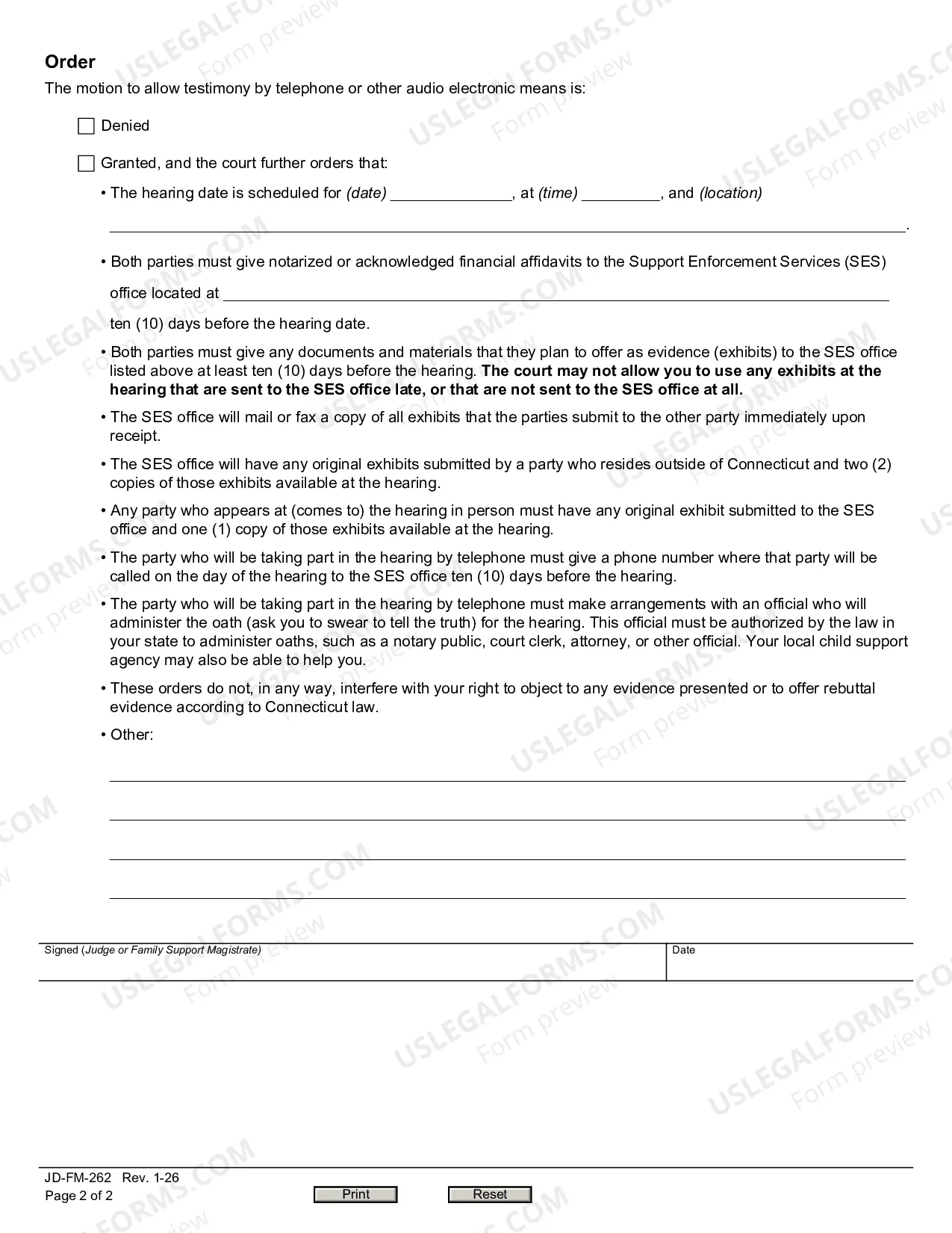 Preview Motion for Telephonic Hearing - Family Support Magistrate Matters