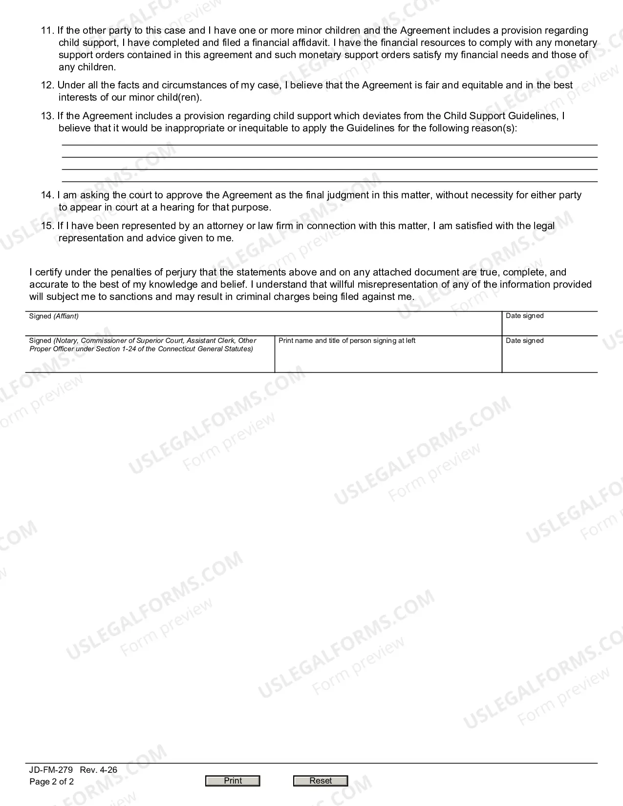 Preview Affidavit in Support of Request to Enter Final Custody or Visitation Judgment