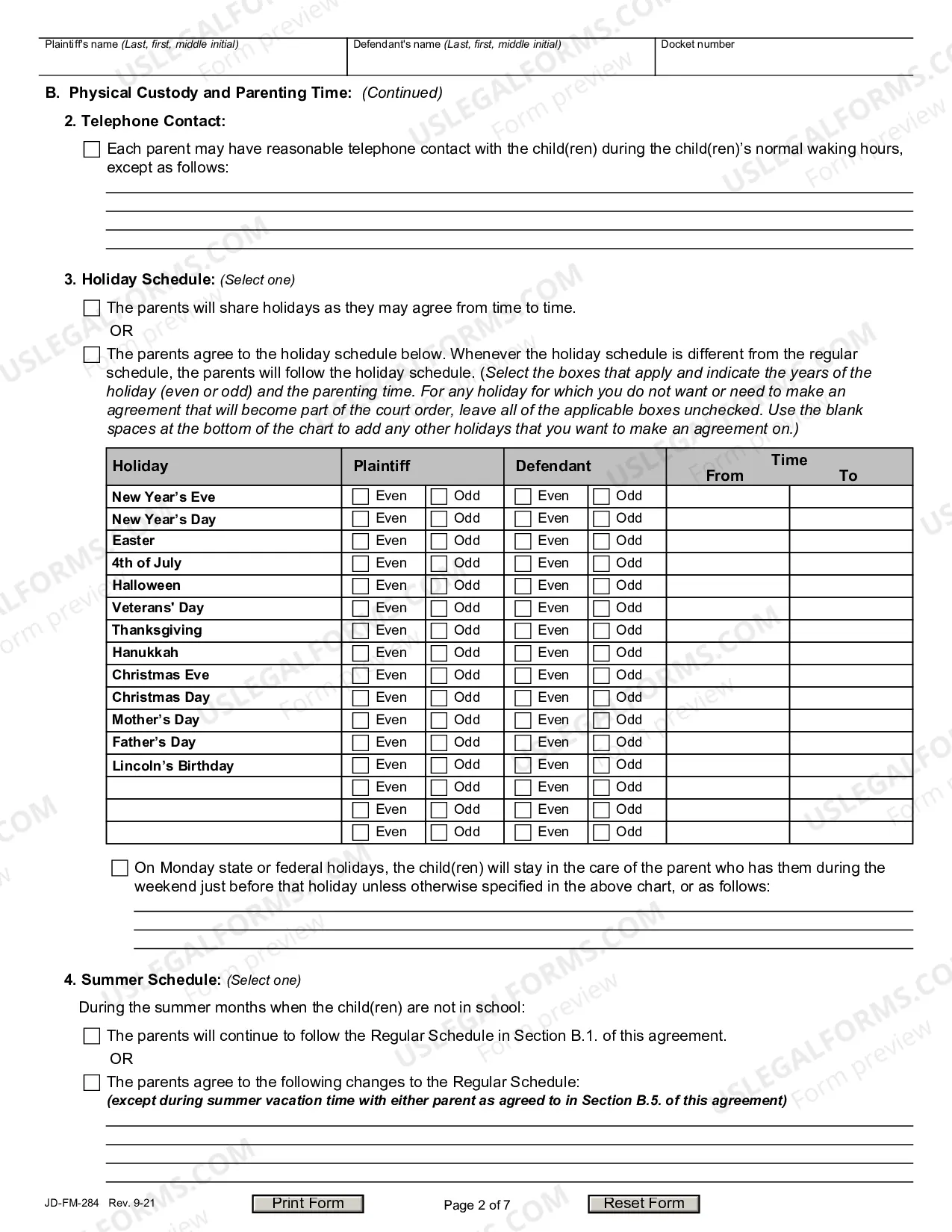 Preview Custody Agreement and Parenting Plan