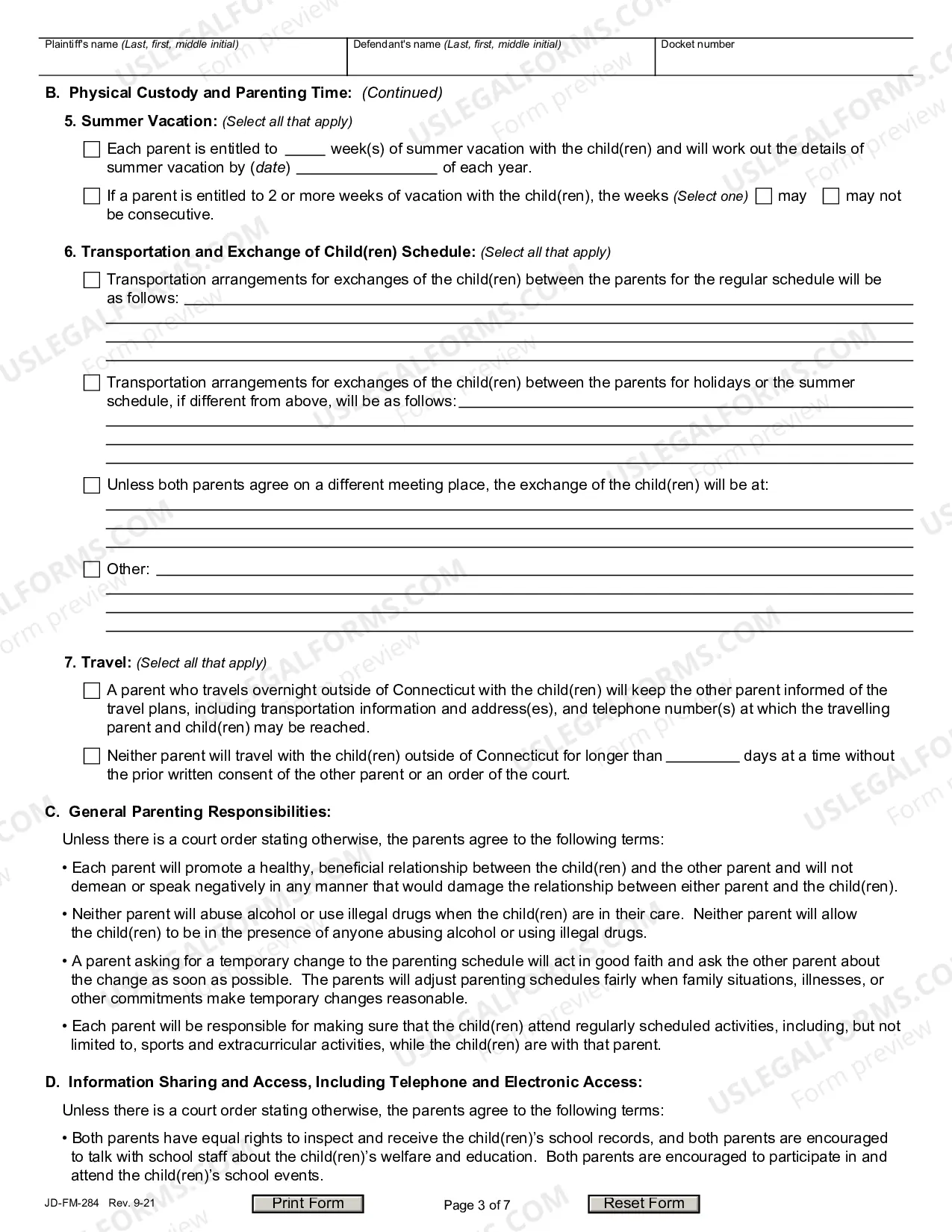 Preview Custody Agreement and Parenting Plan