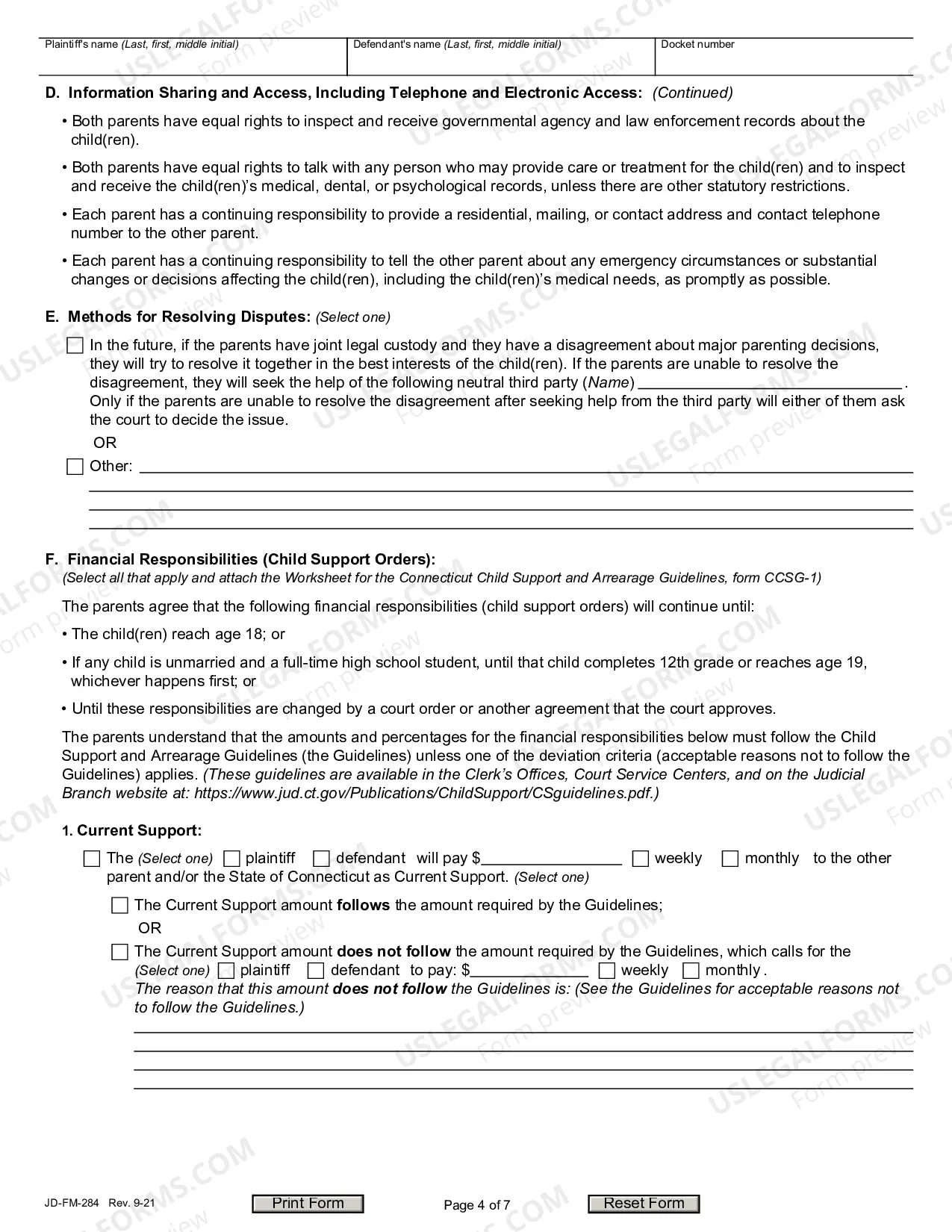 Preview Custody Agreement and Parenting Plan
