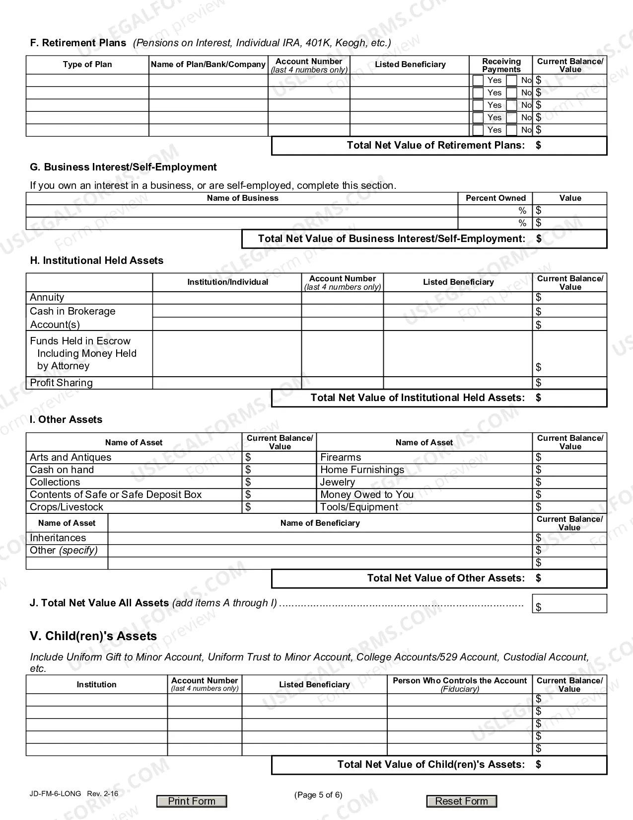 Preview Financial Affidavit (Long Version)