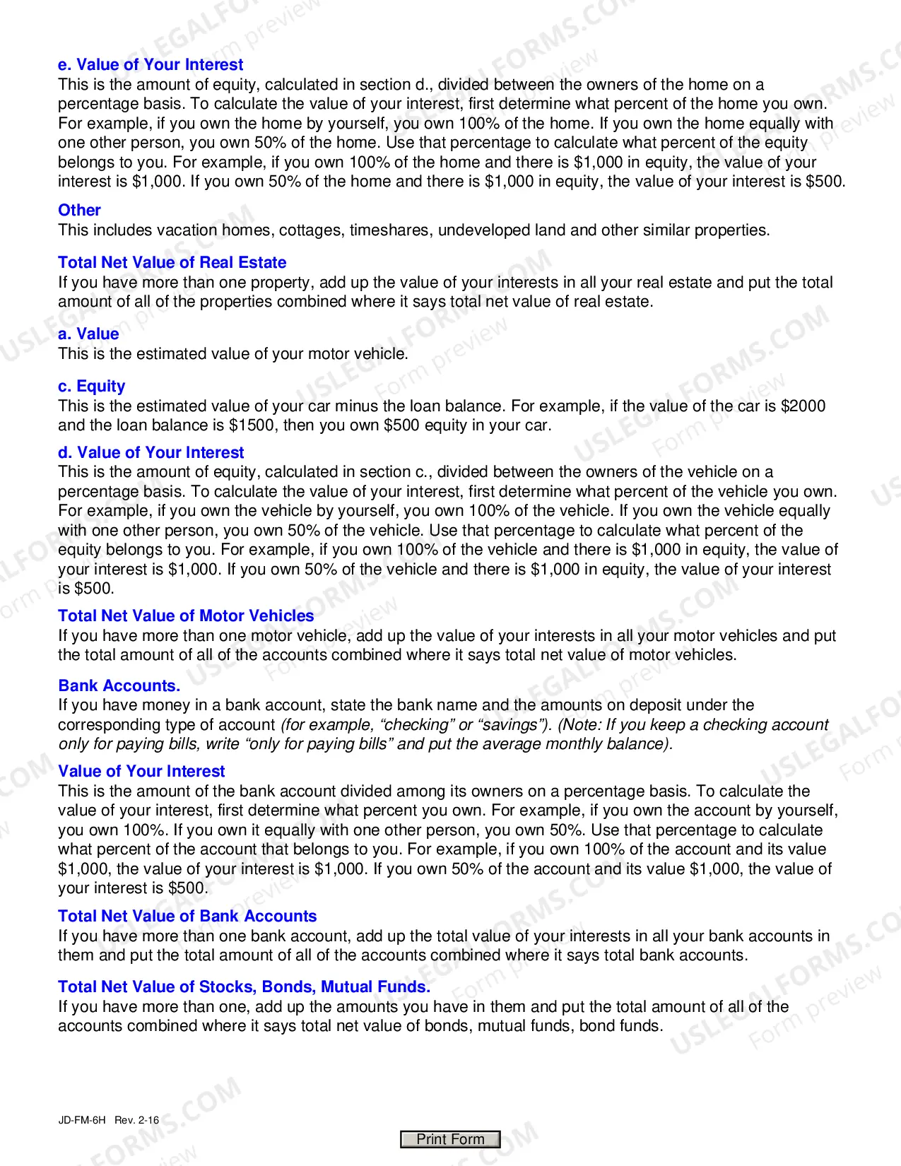Preview Help Text For Financial Affidavit (Short Version)