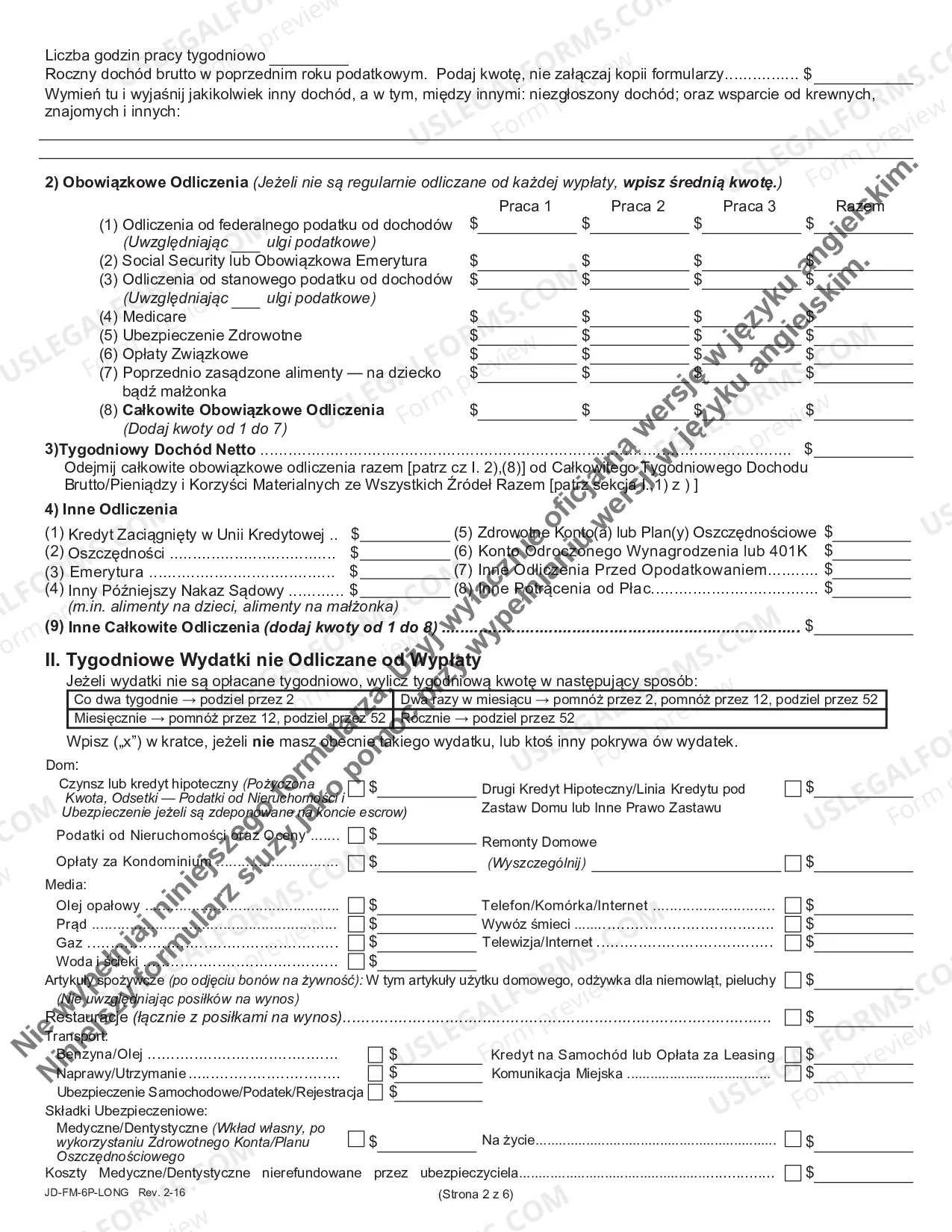 Preview Financial Affidavit (Long Version) - Polish