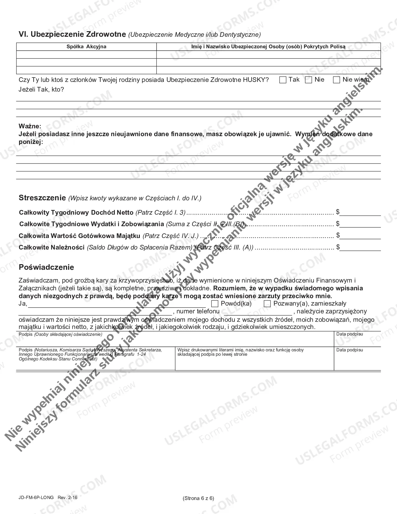 Preview Financial Affidavit (Long Version) - Polish