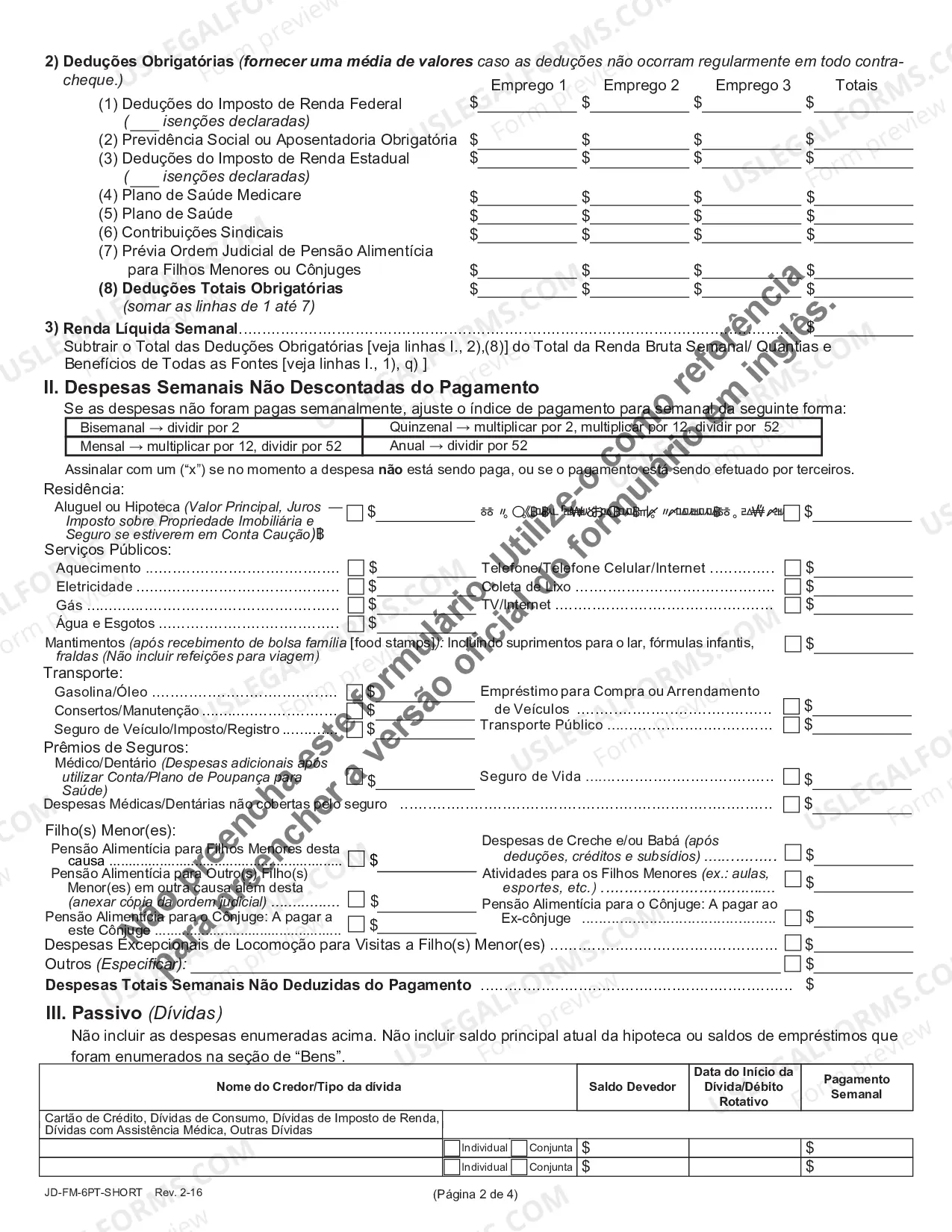 Preview Financial Affidavit (Short Version) - Portuguese