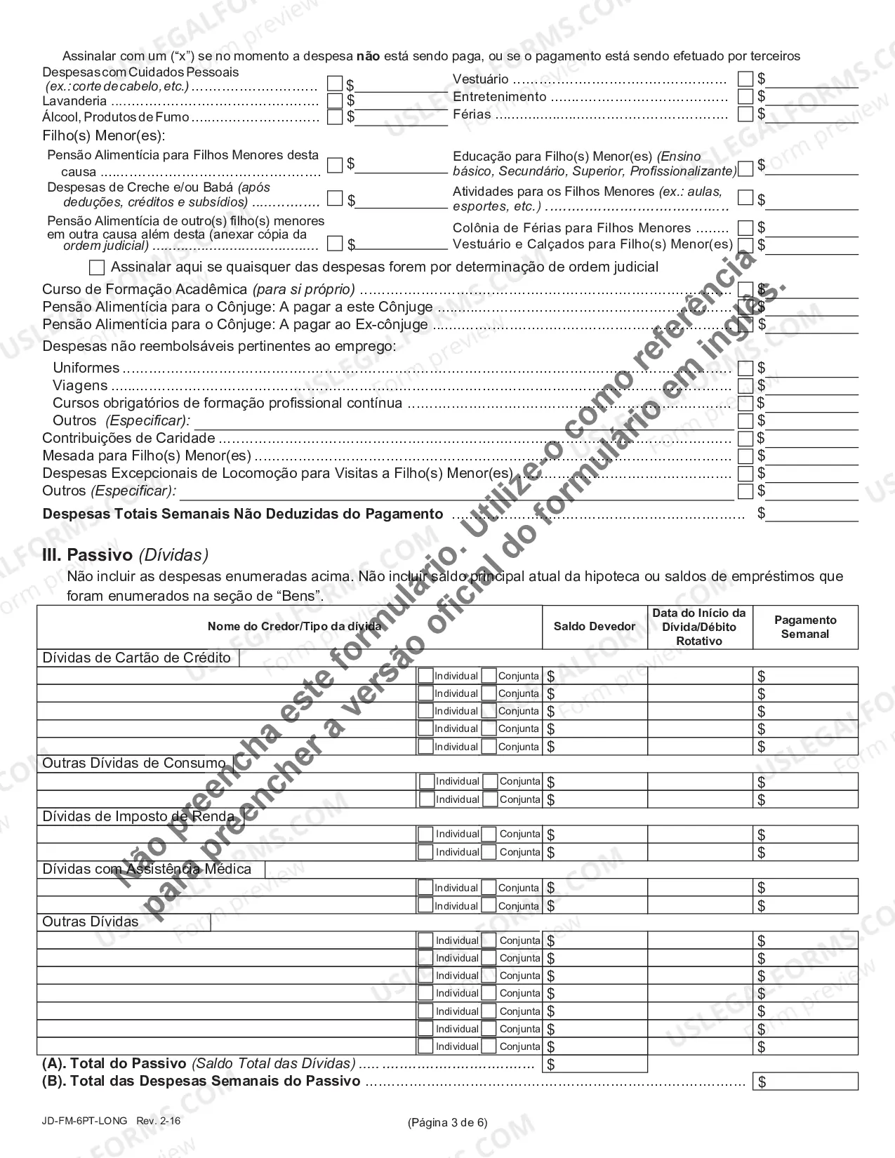 Preview Financial Affidavit (Long Version) - Portuguese