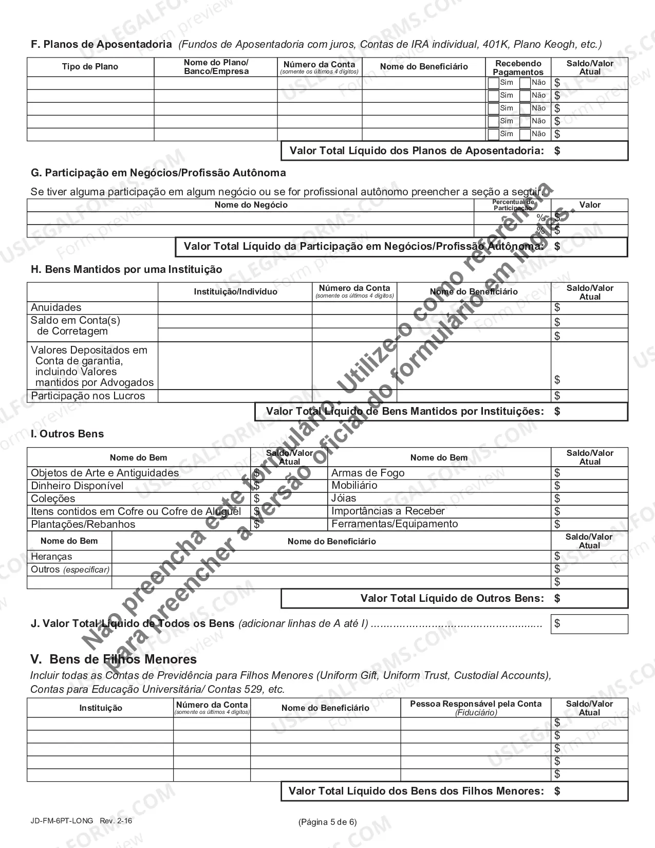 Preview Financial Affidavit (Long Version) - Portuguese