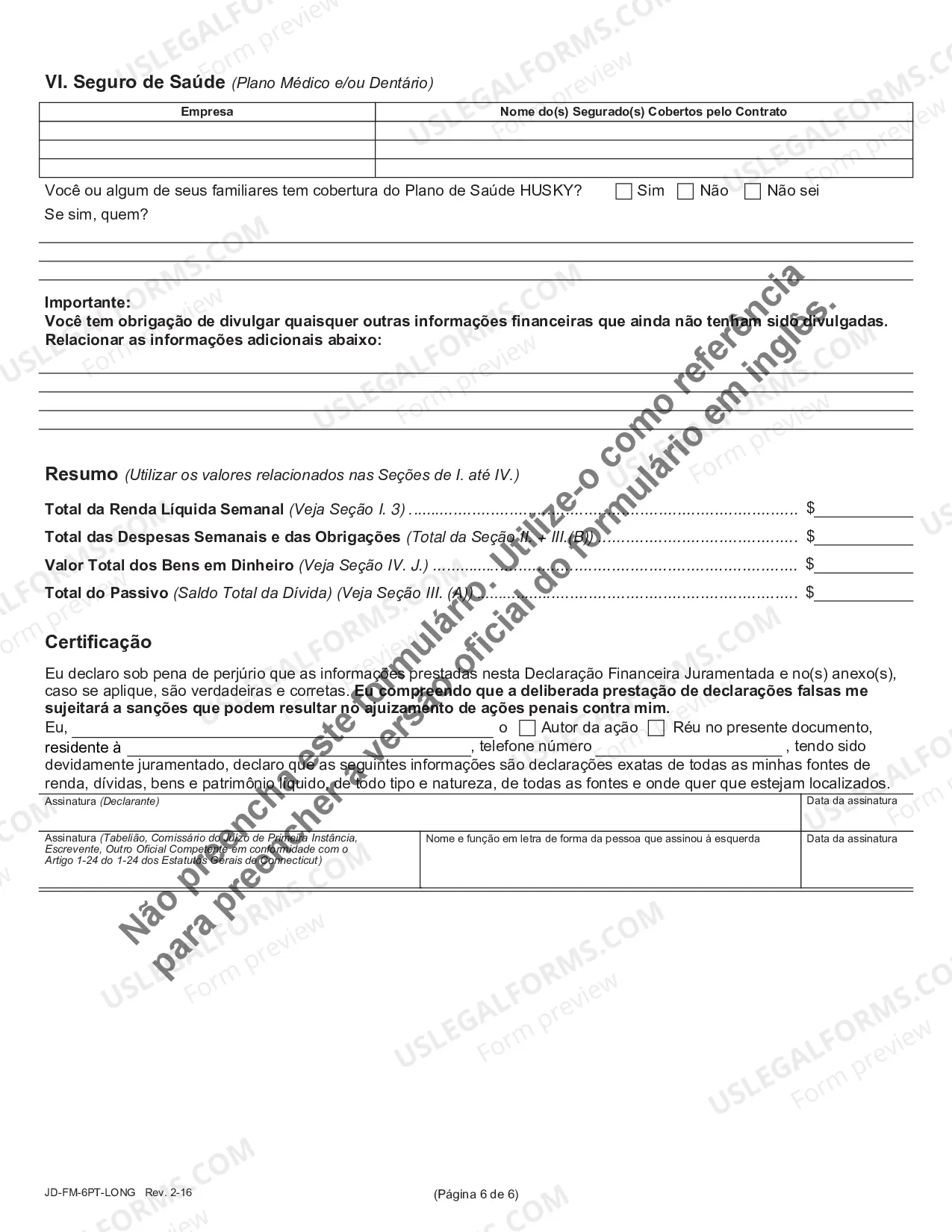 Preview Financial Affidavit (Long Version) - Portuguese