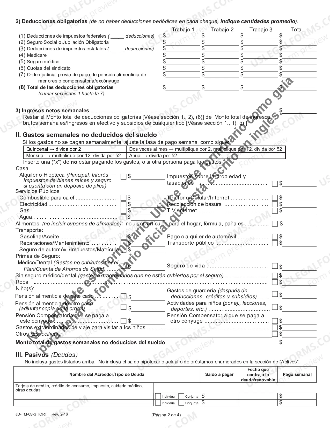 Preview Financial Affidavit (Short Version) - Spanish