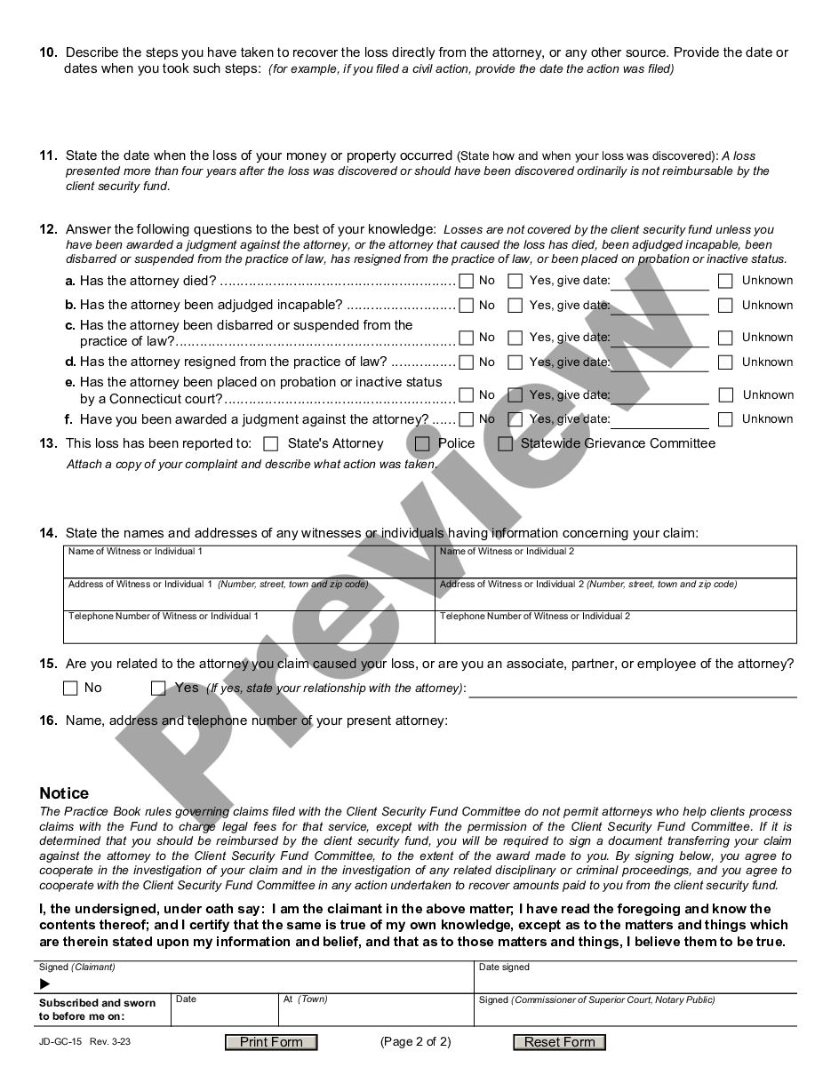 page 1 Application for Reimbursement - Client Security Fund preview