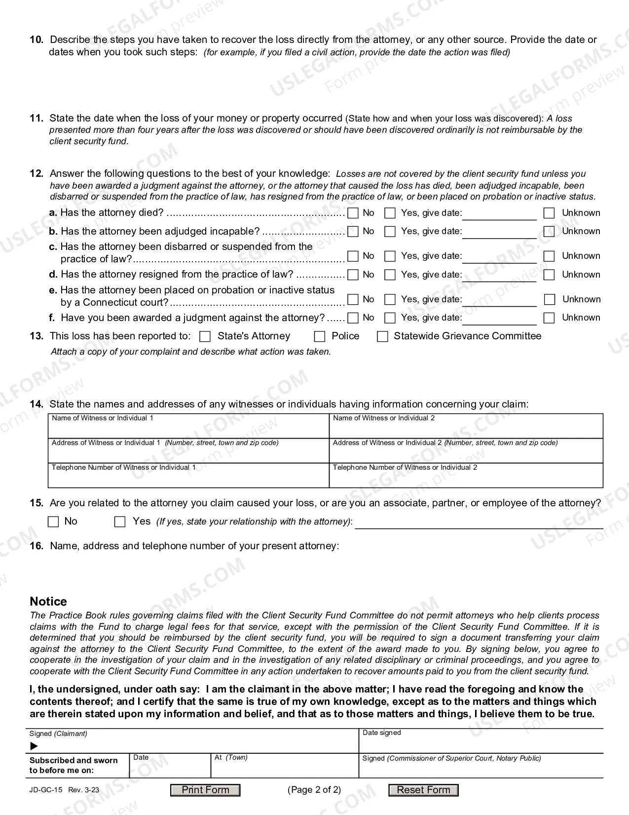 Preview Application For Reimbursement - Client Security Fund