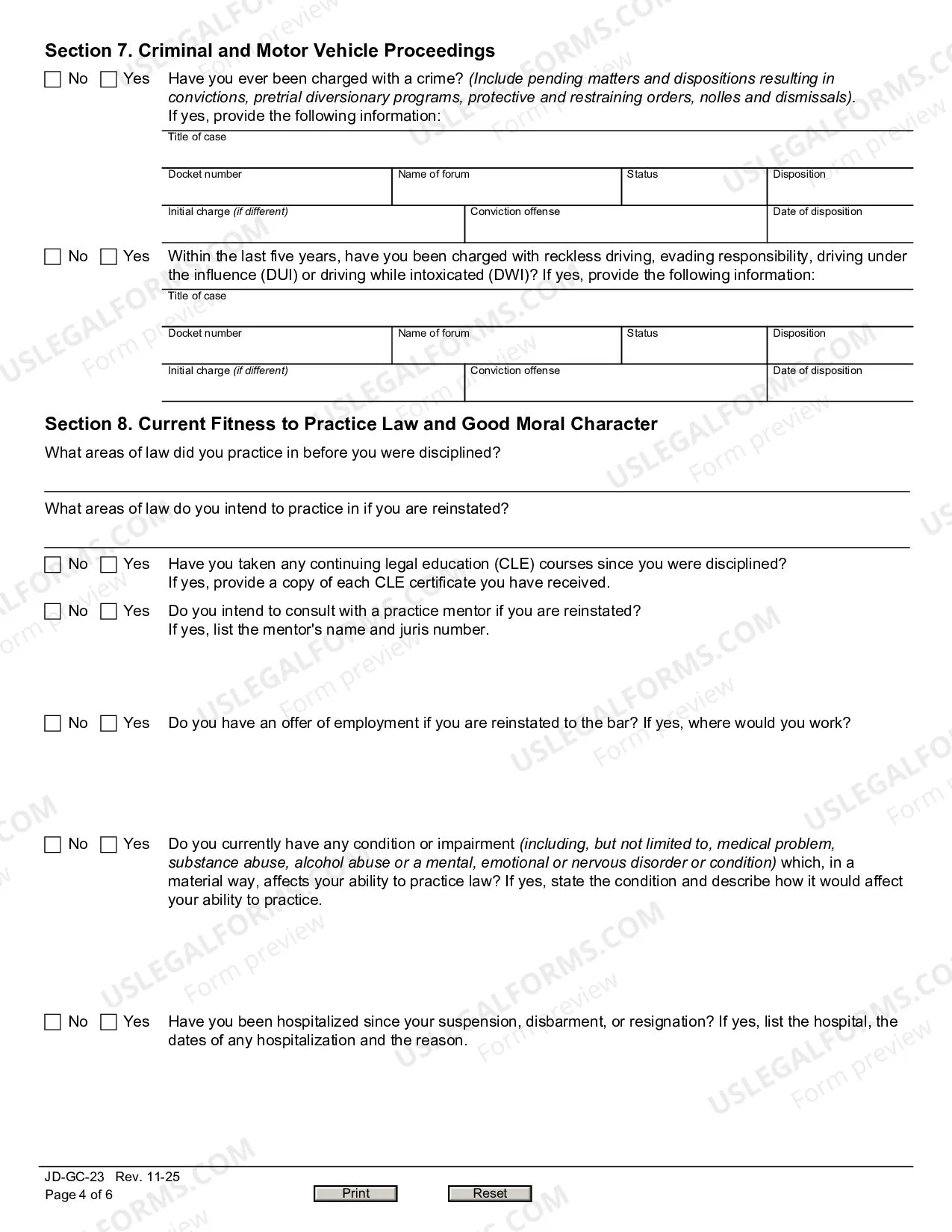 Preview Application For Reinstatement