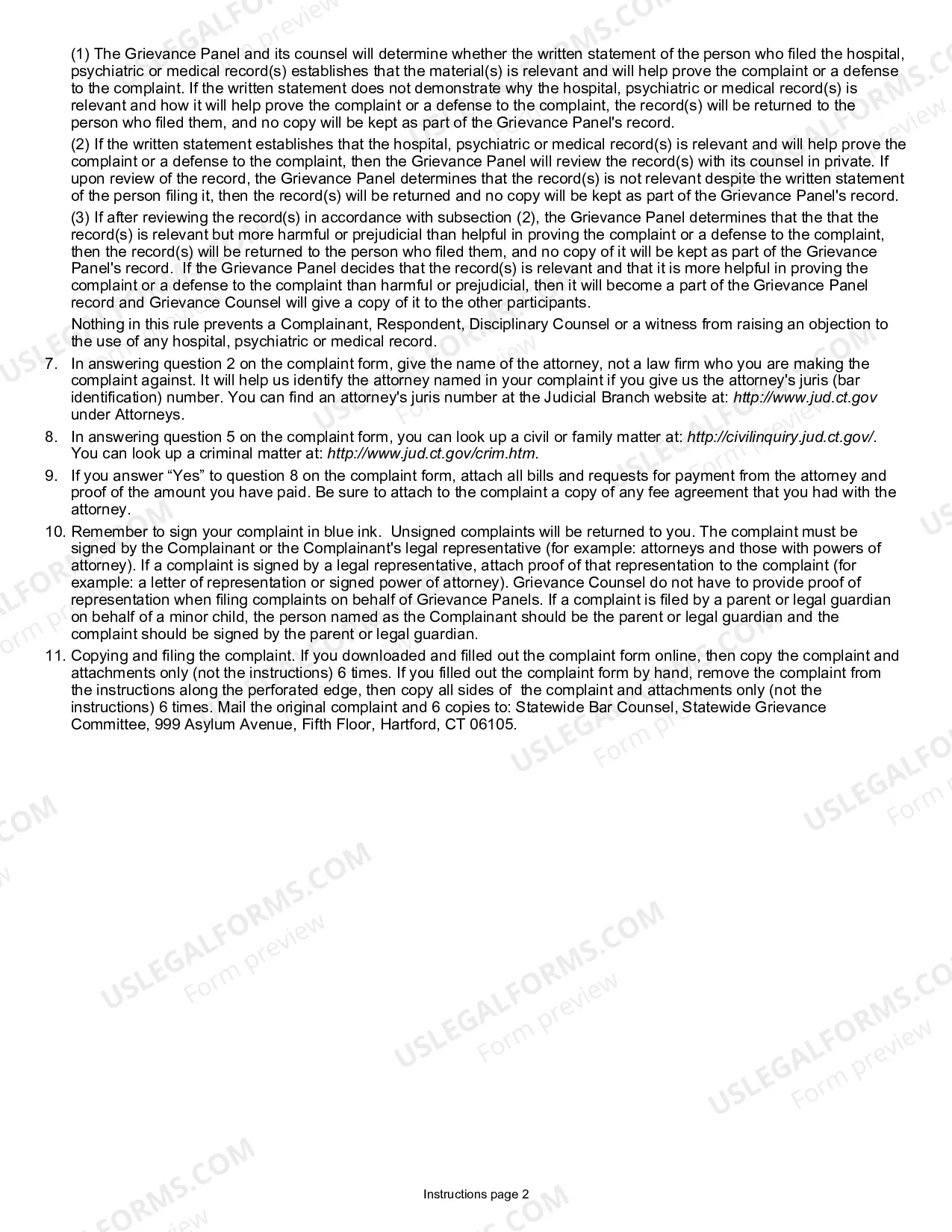 Preview Complaint Against Attorney (Grievance Complaint) and Instructions