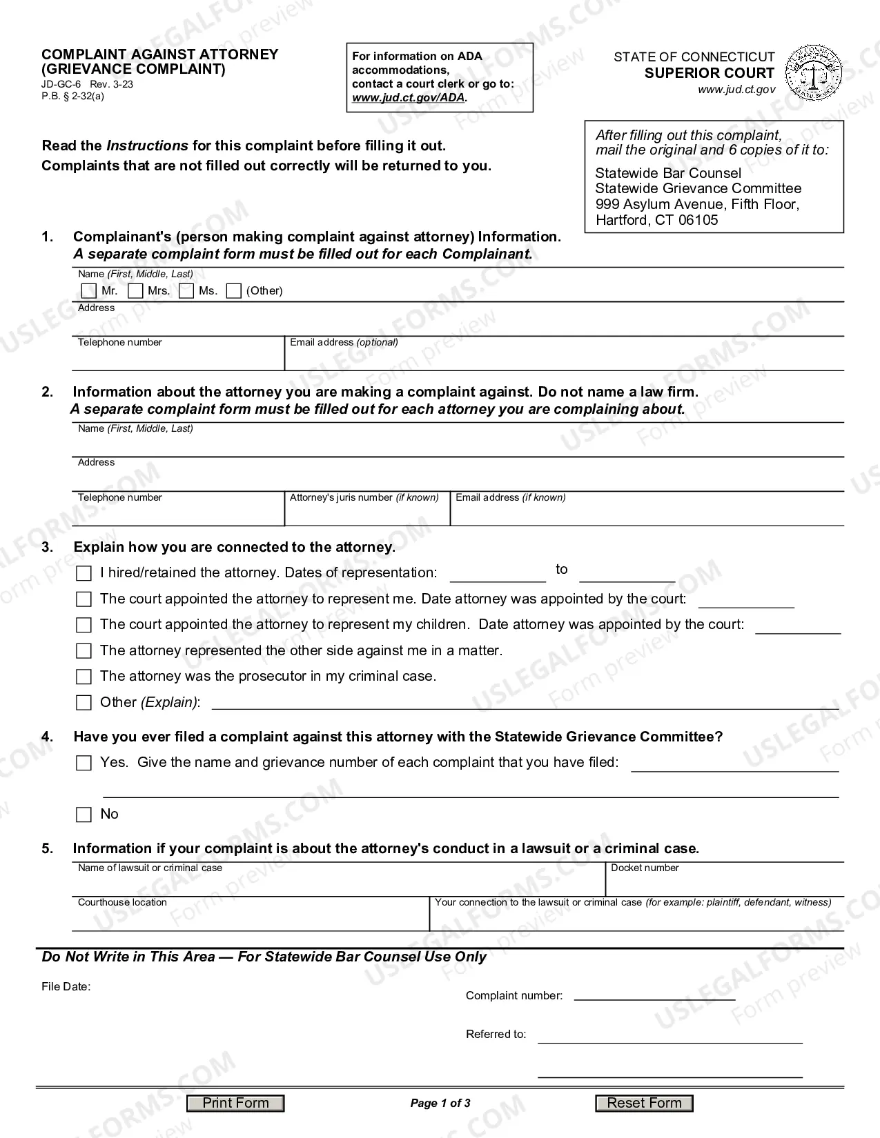Preview Complaint Against Attorney (Grievance Complaint) and Instructions