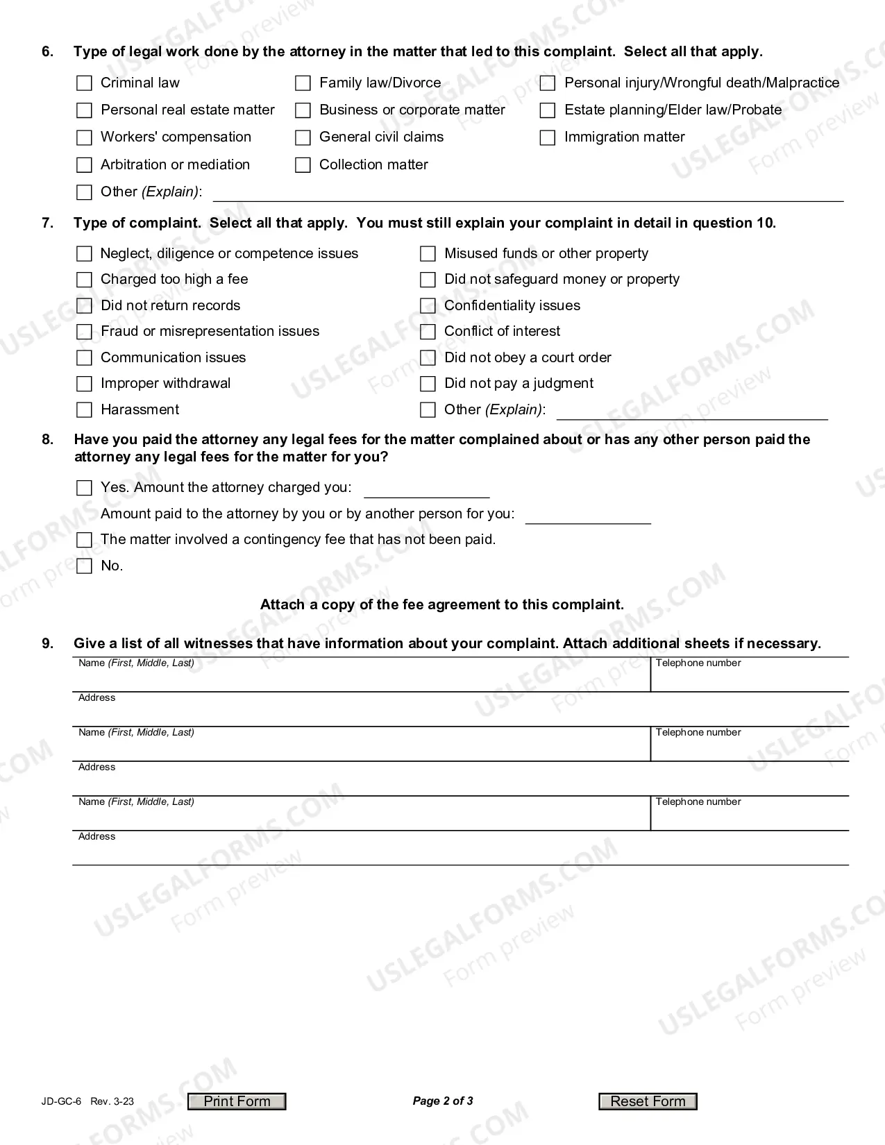 Preview Complaint Against Attorney (Grievance Complaint) and Instructions