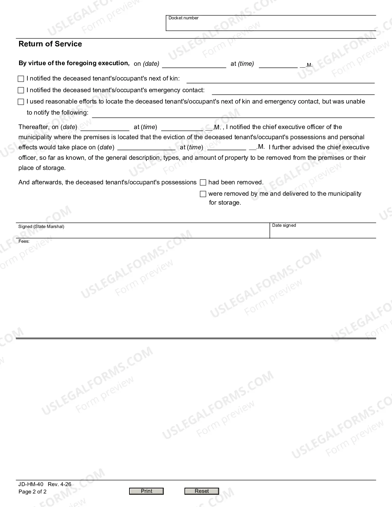Preview Summary Process Execution for Possession - Deceased Tenant or Occupant