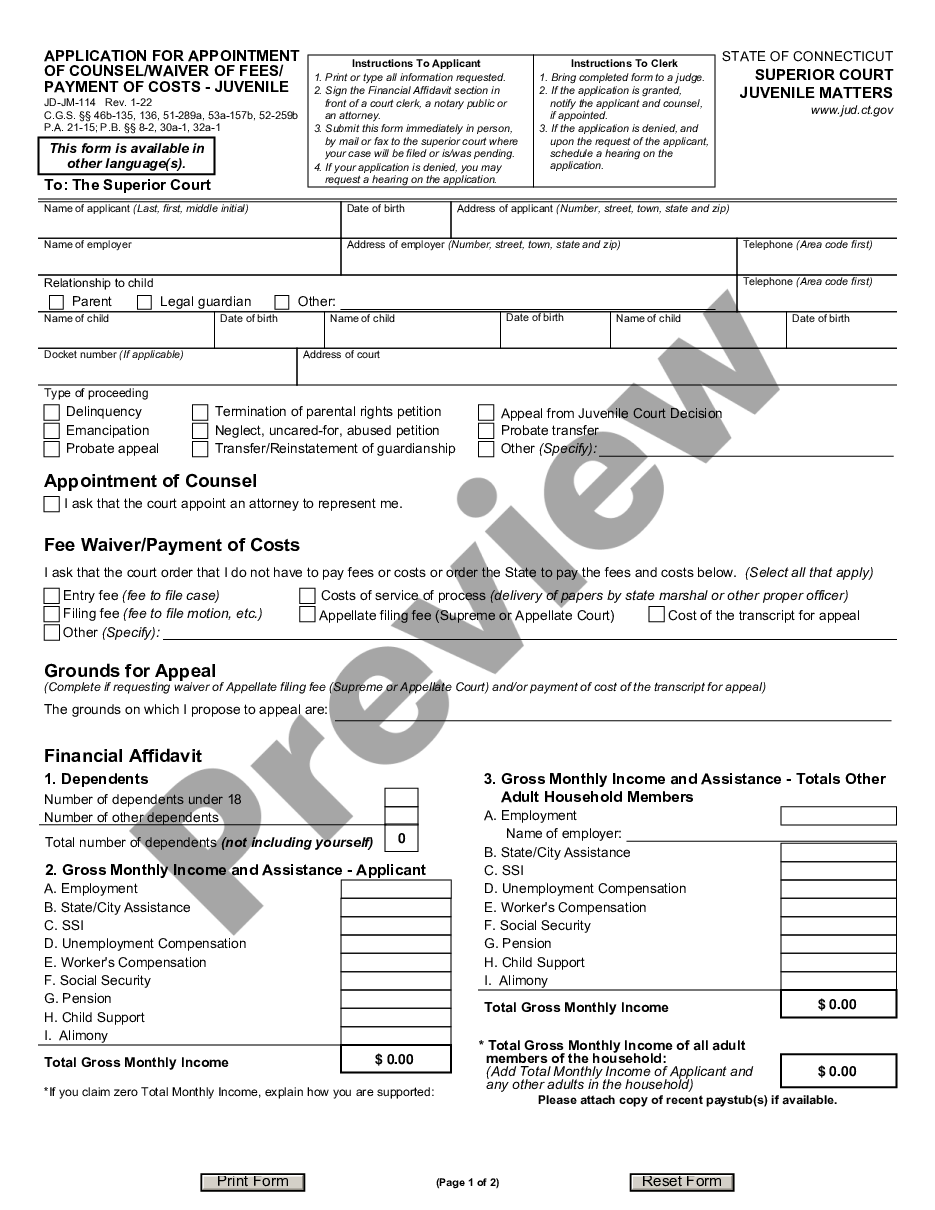 page 0 Application for Appointment of Counsel - Financial Affidavit preview