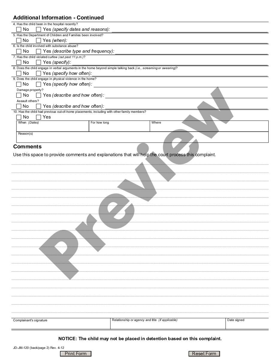 page 1 Complaint, Non - School, Family With Service Needs preview