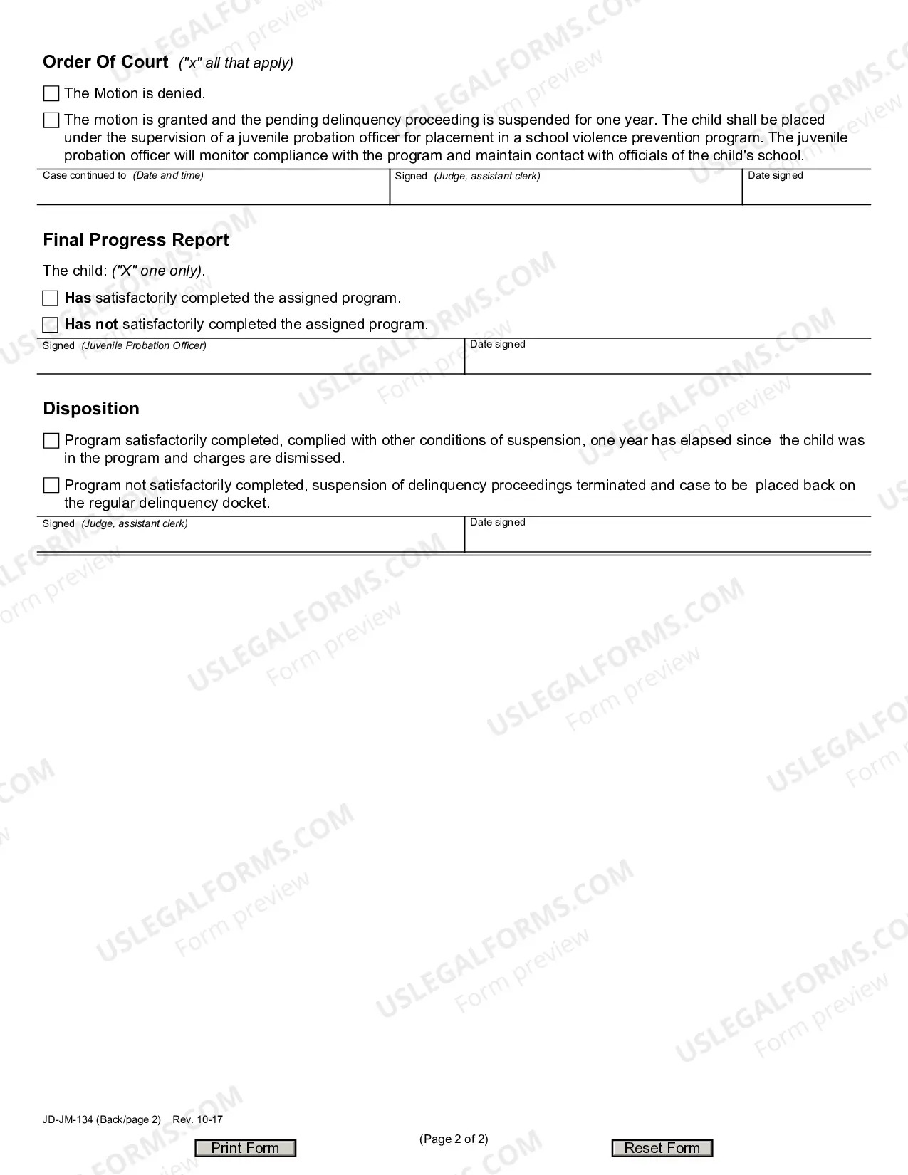 Preview School Violence Prevention Program, Motion, Order, Disposition