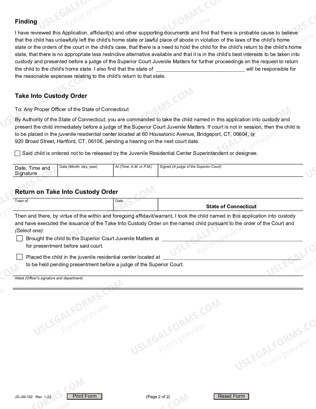 Preview Interstate Compact For Juveniles/Take Into Custody Application and Order/Delinquent Child