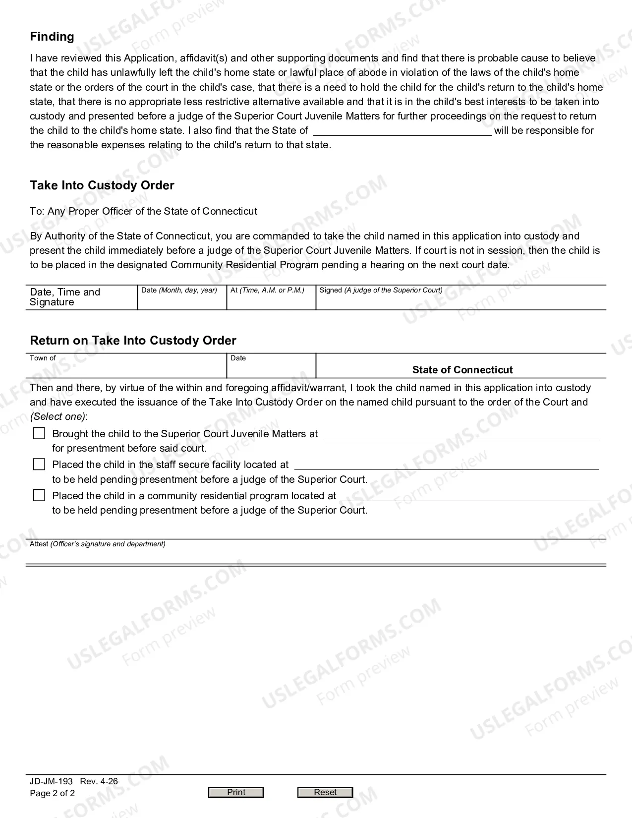 Preview Interstate Compact For Juveniles/Take Into Custody Application and Order/Non-Delinquent Runaway