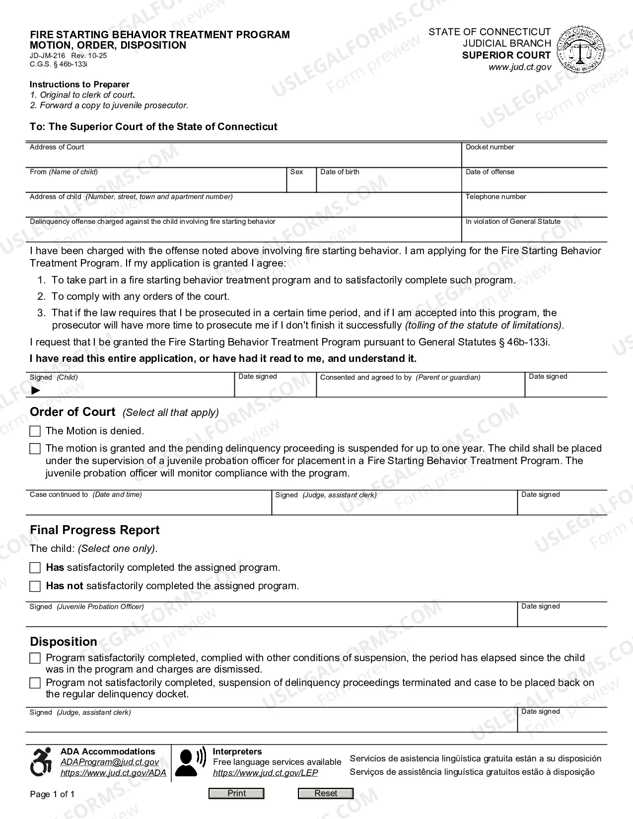 Preview Fire Starting Behavior Treatment Program Motion, Order and Disposition