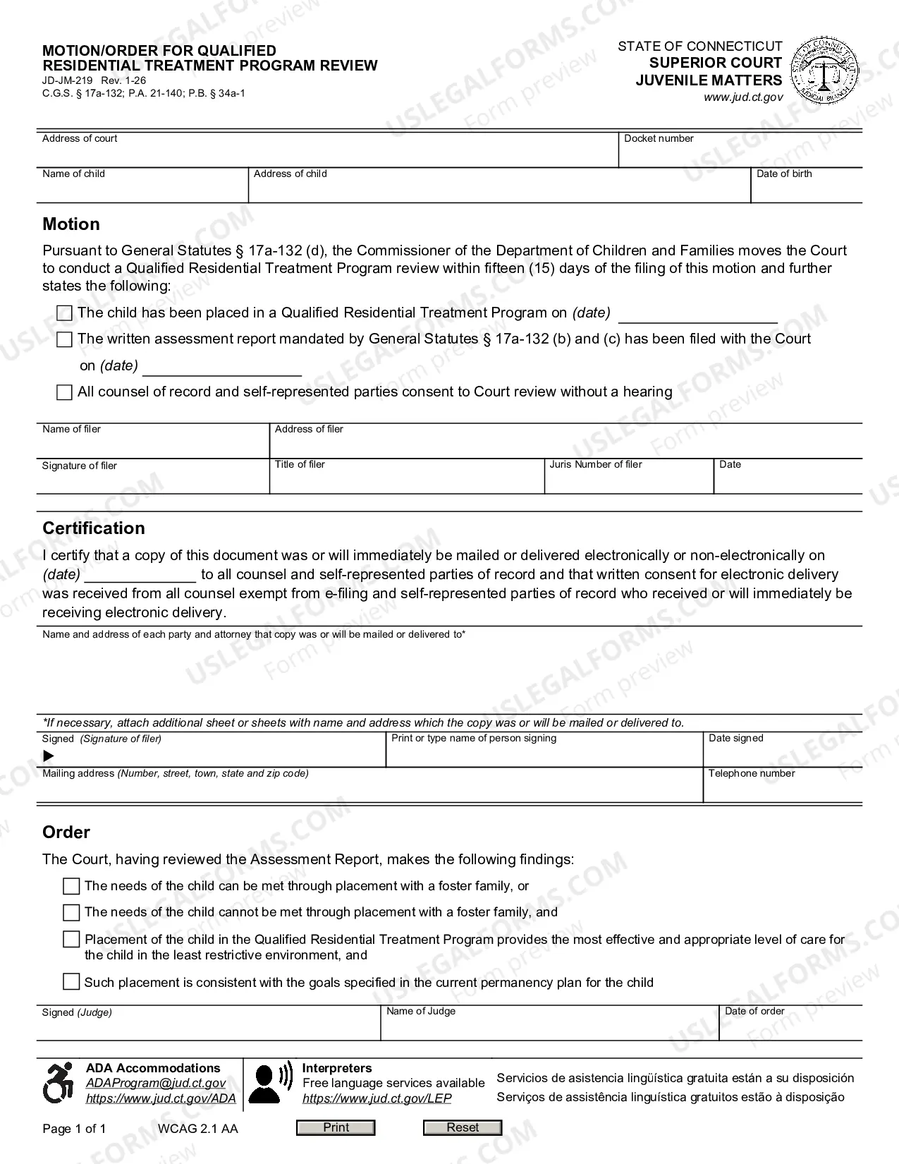 Preview Motion or Order for Qualified Residential Treatment Program Review