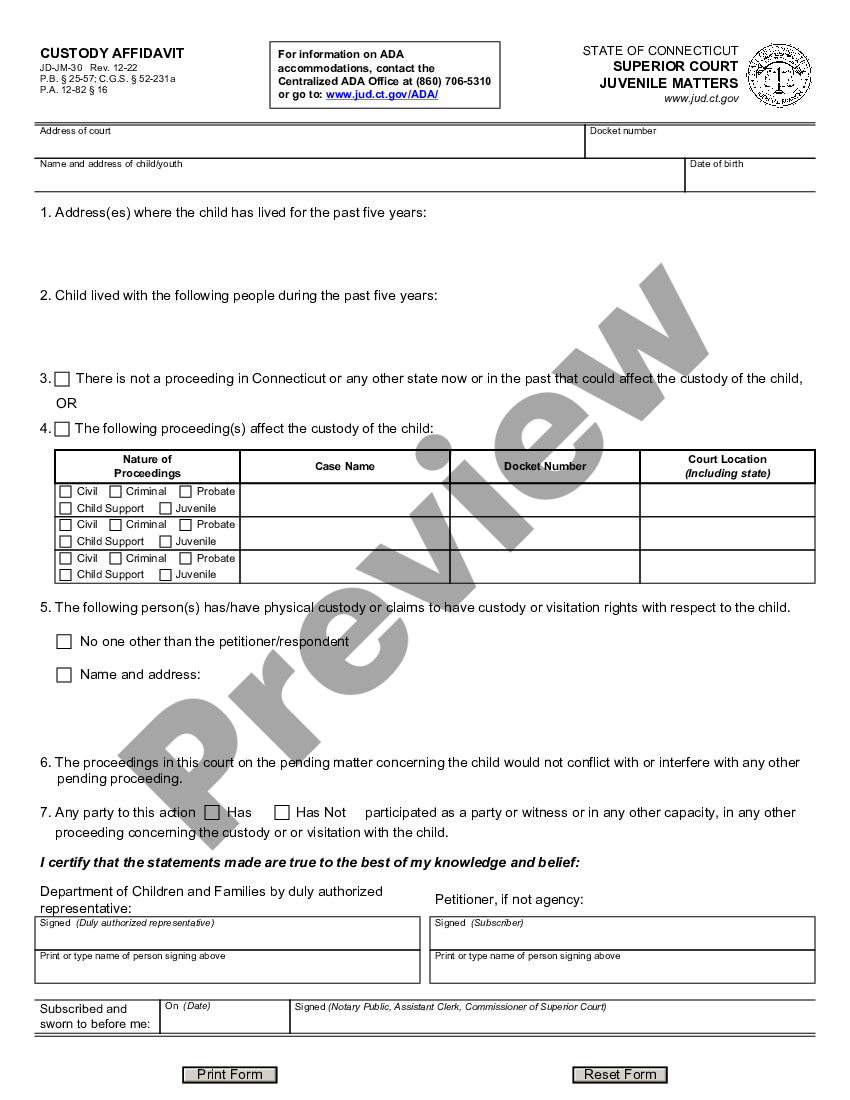 Connecticut Custody Affidavit | US Legal Forms