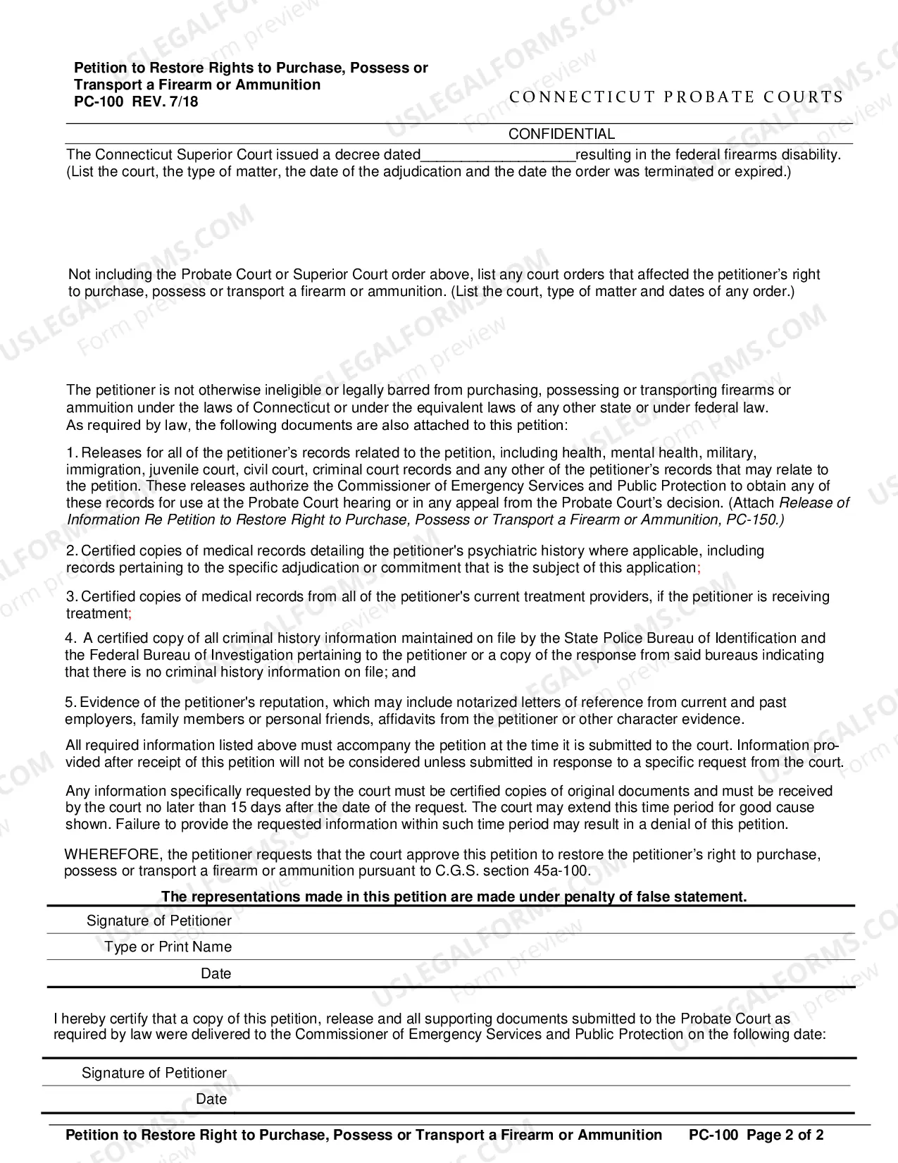 Preview Application to Restore Rights to Purchase, Possess or Transport a Firearm