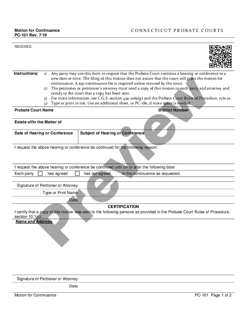 Connecticut Motion for Continuance Motion For Continuance Ct US
