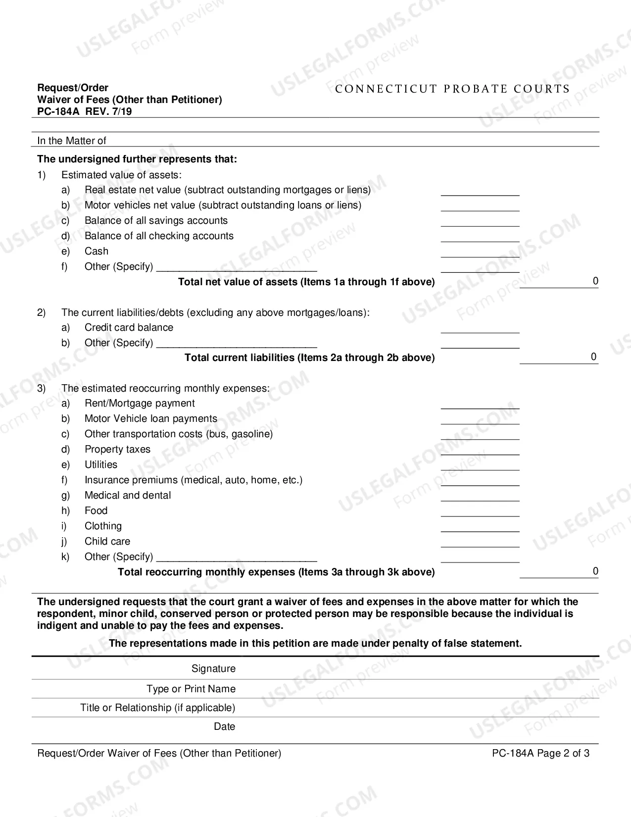 Preview Request/Order - Waiver of Fees/Respondent (Print on legal-size paper only)