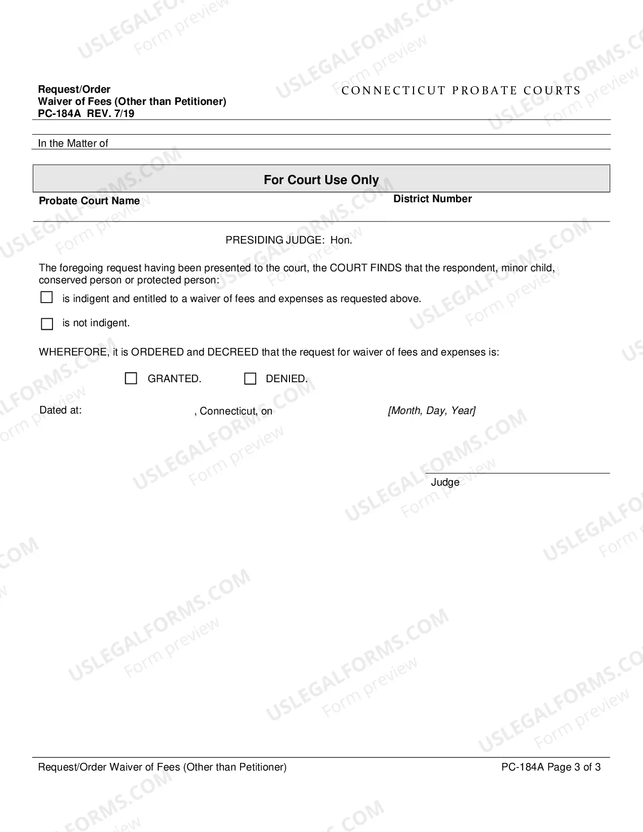 Preview Request/Order - Waiver of Fees/Respondent (Print on legal-size paper only)