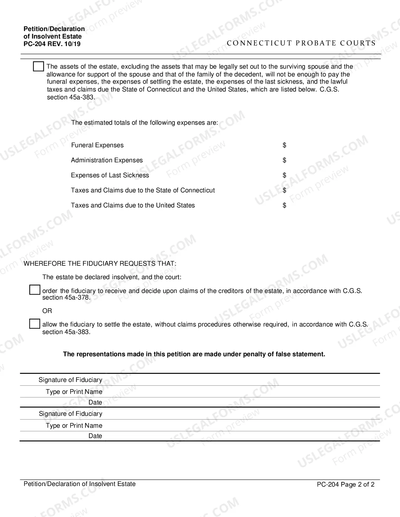 Preview Application/Declaration of Insolvent Estate