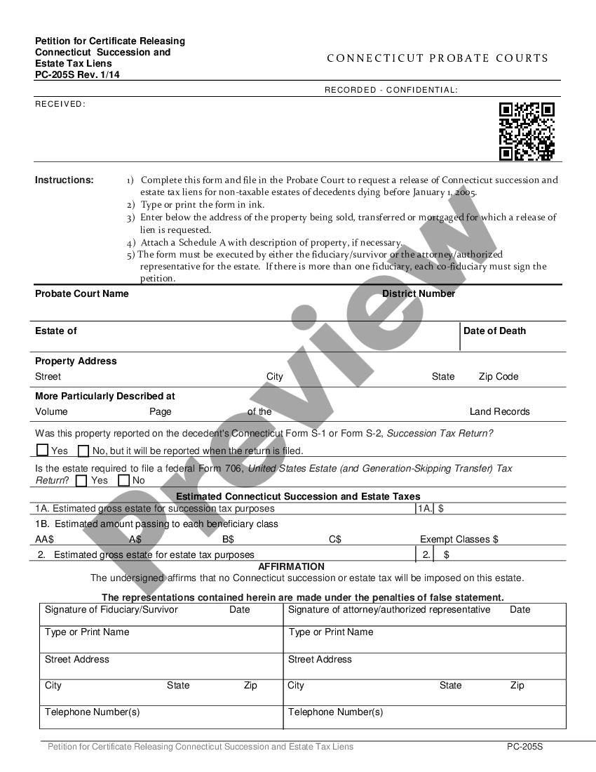 Application for Certificate Releasing Connecticut Succession and Estate Tax Liens US Legal Forms