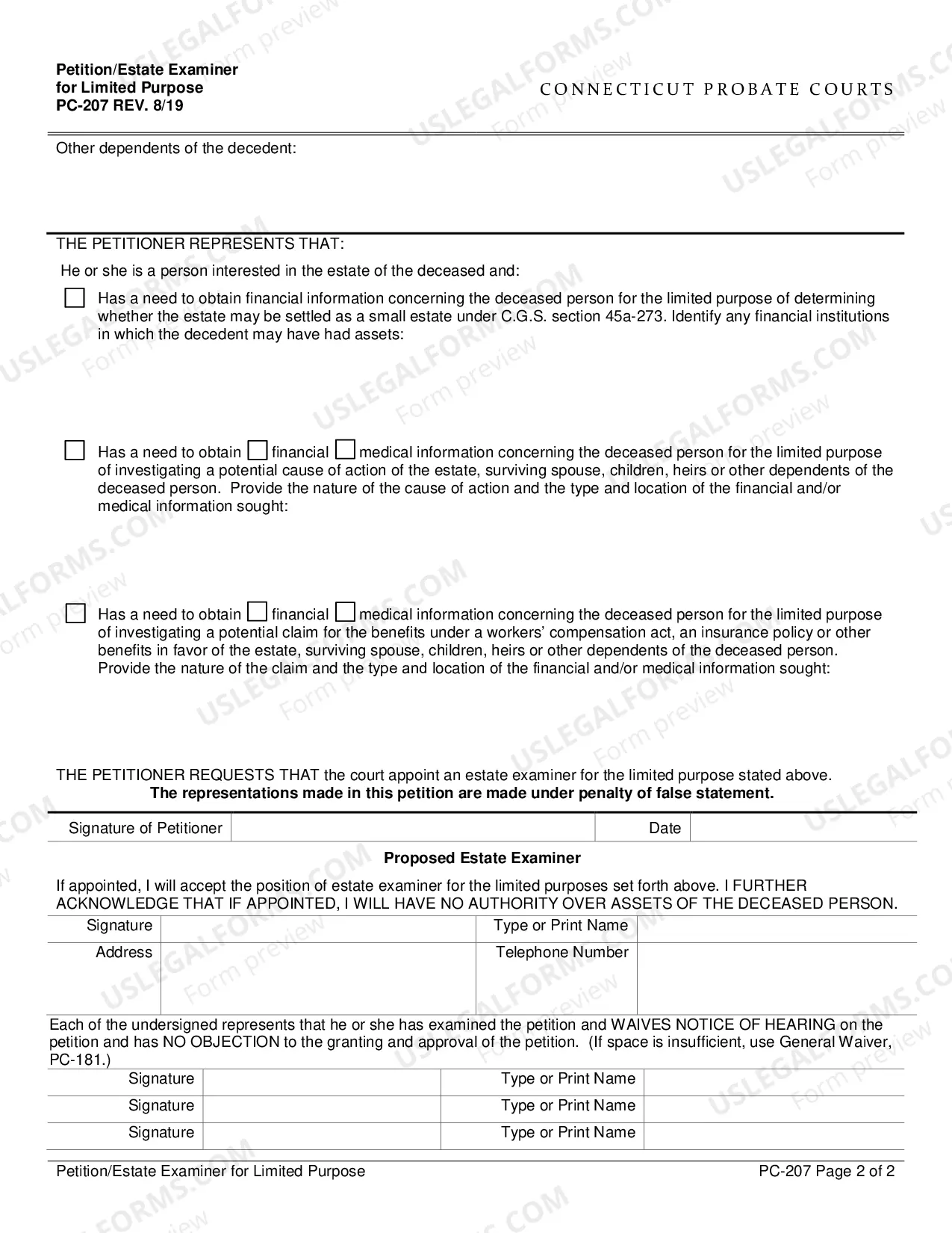 Preview Petition/Estate Examiner for Limited Purposes