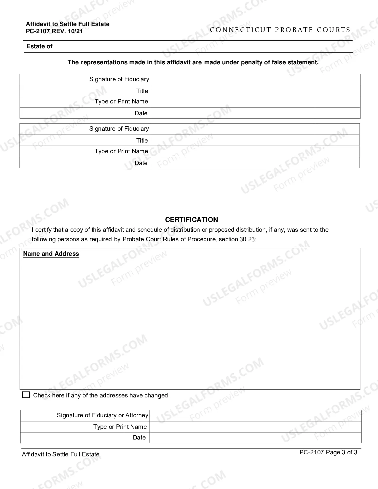 Preview Affidavit in Lieu of Administration to Settle Full Estate