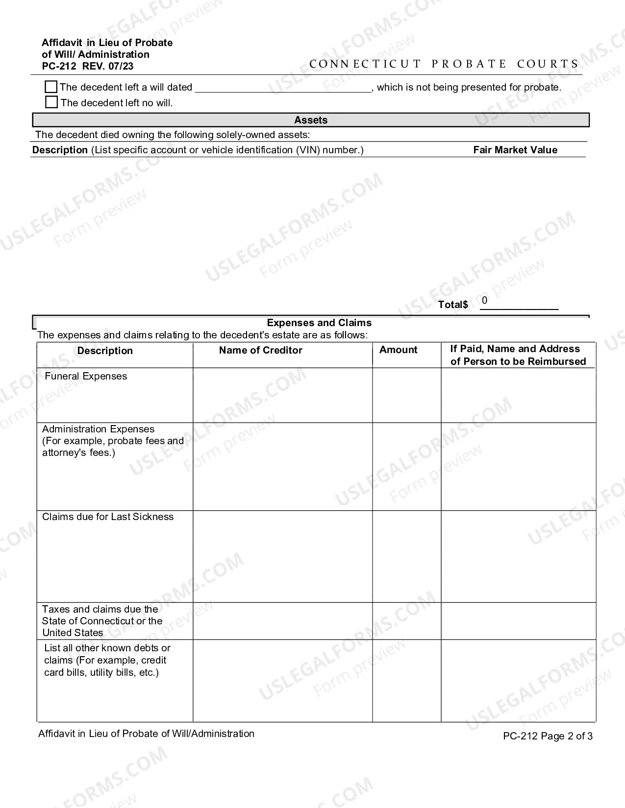 Preview Affidavit in Lieu of Probate of Will/Administration