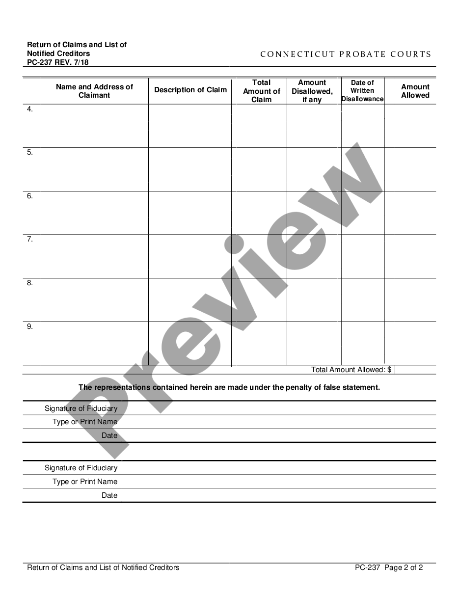 page 1 Return of Claims and List of Notified Creditors preview