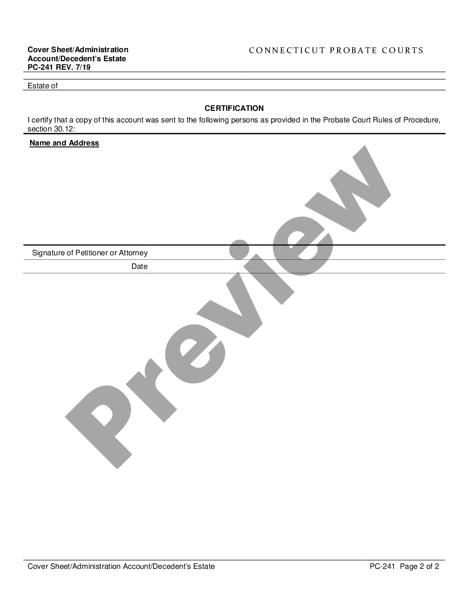 page 1 Cover Sheet - Administration Account - Decedent's Estate preview