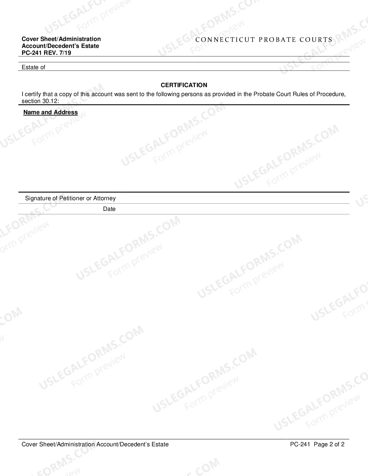 Preview Cover Sheet/Administration Account/Decedent's Estate