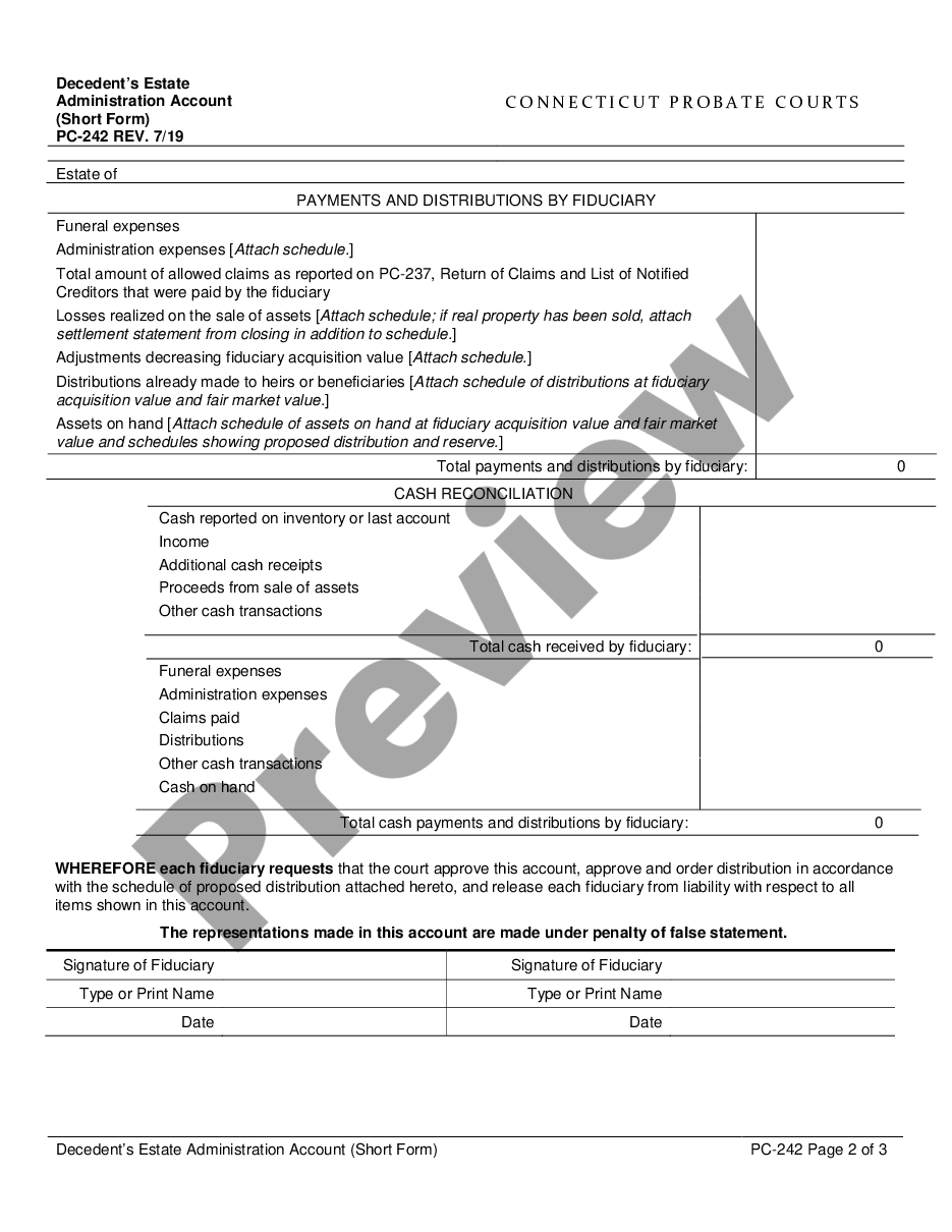page 1 Decedents Estate Administration Account - Short Form preview